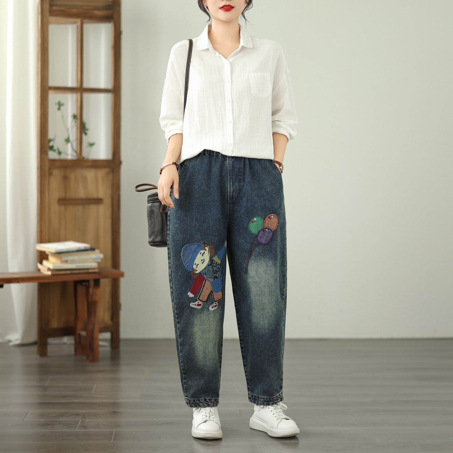 Women Jeans Denim Pants Elastic Waist