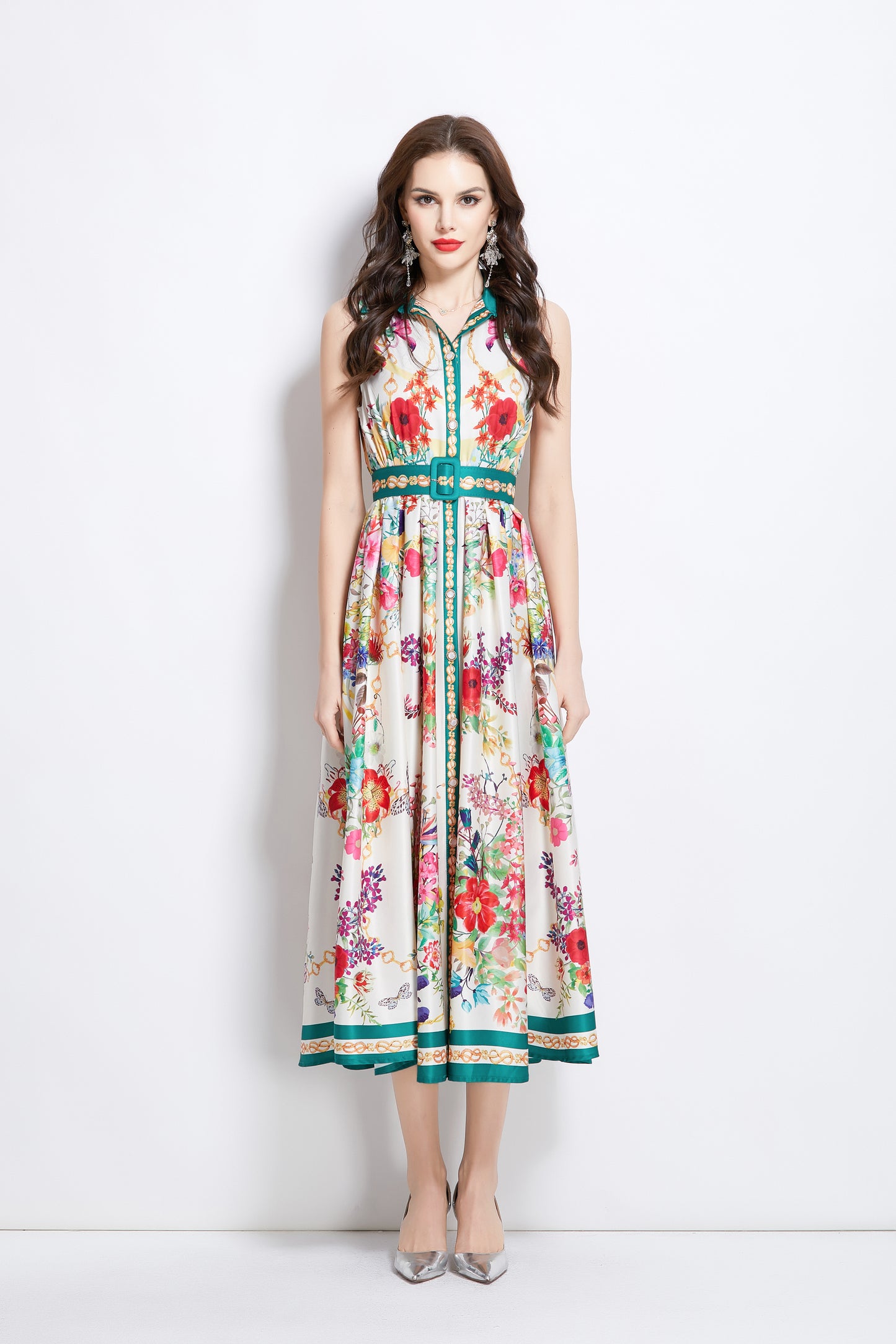 Women's Floral Print Sleeveless Flowy Maxi Dress