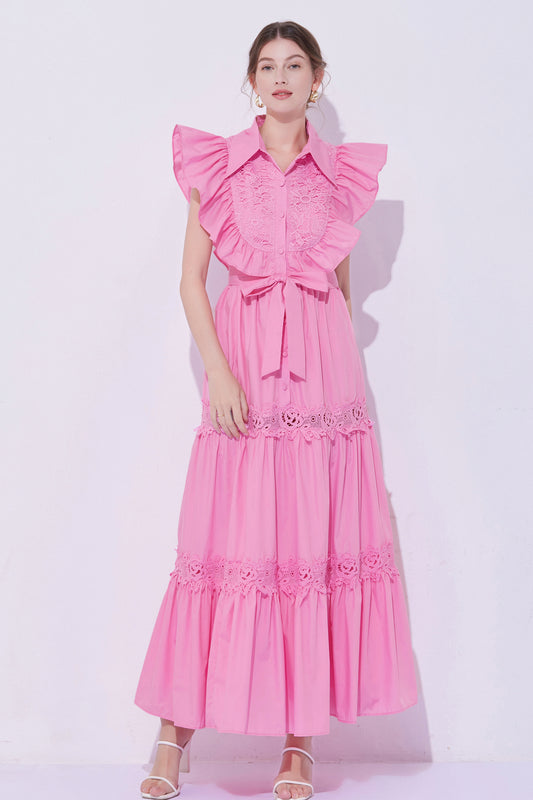 Women's Sleeveless Ruffles Lace Mixi Dress