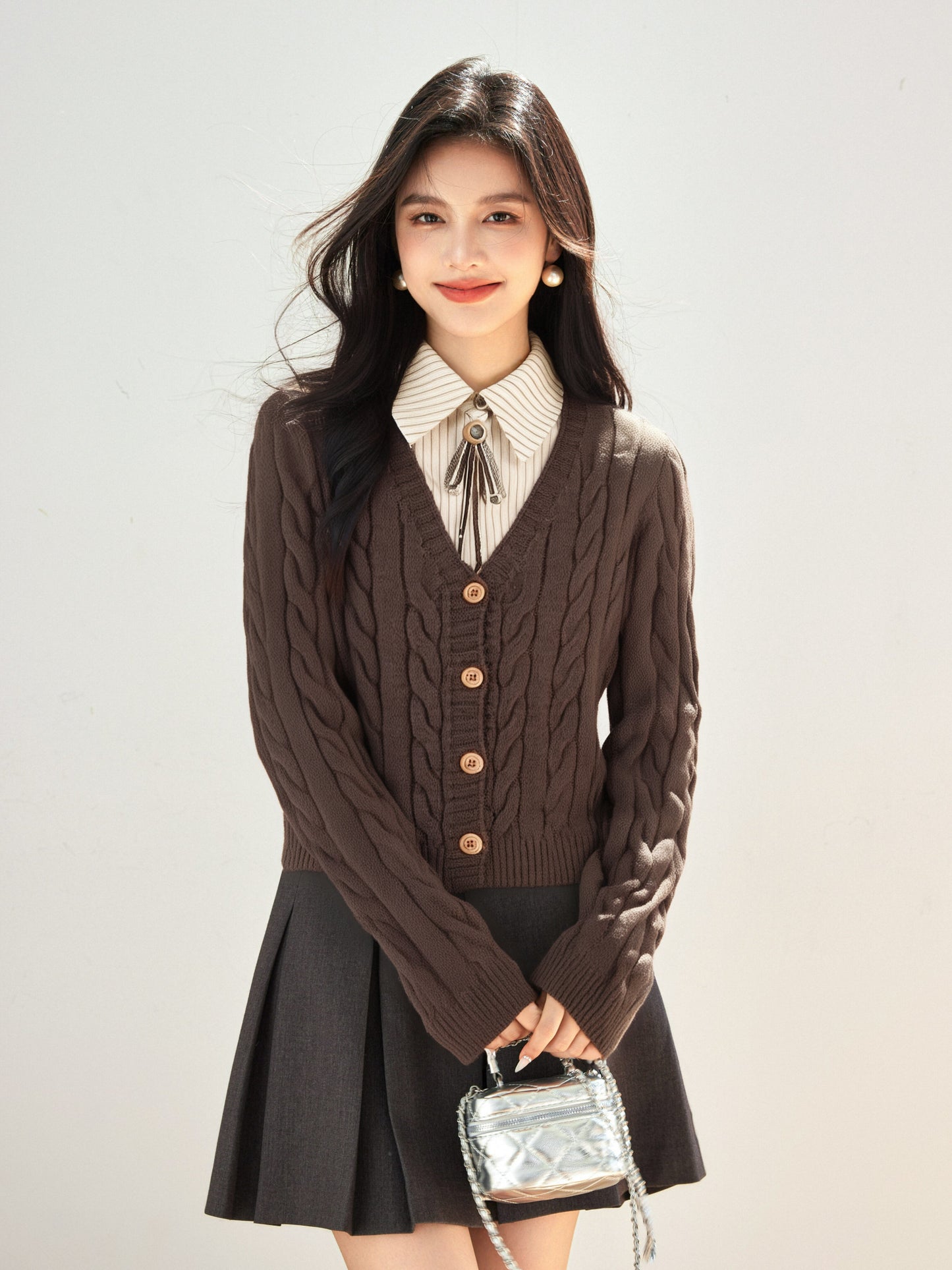 Women's Cable Knit College Style Chunky Sweater