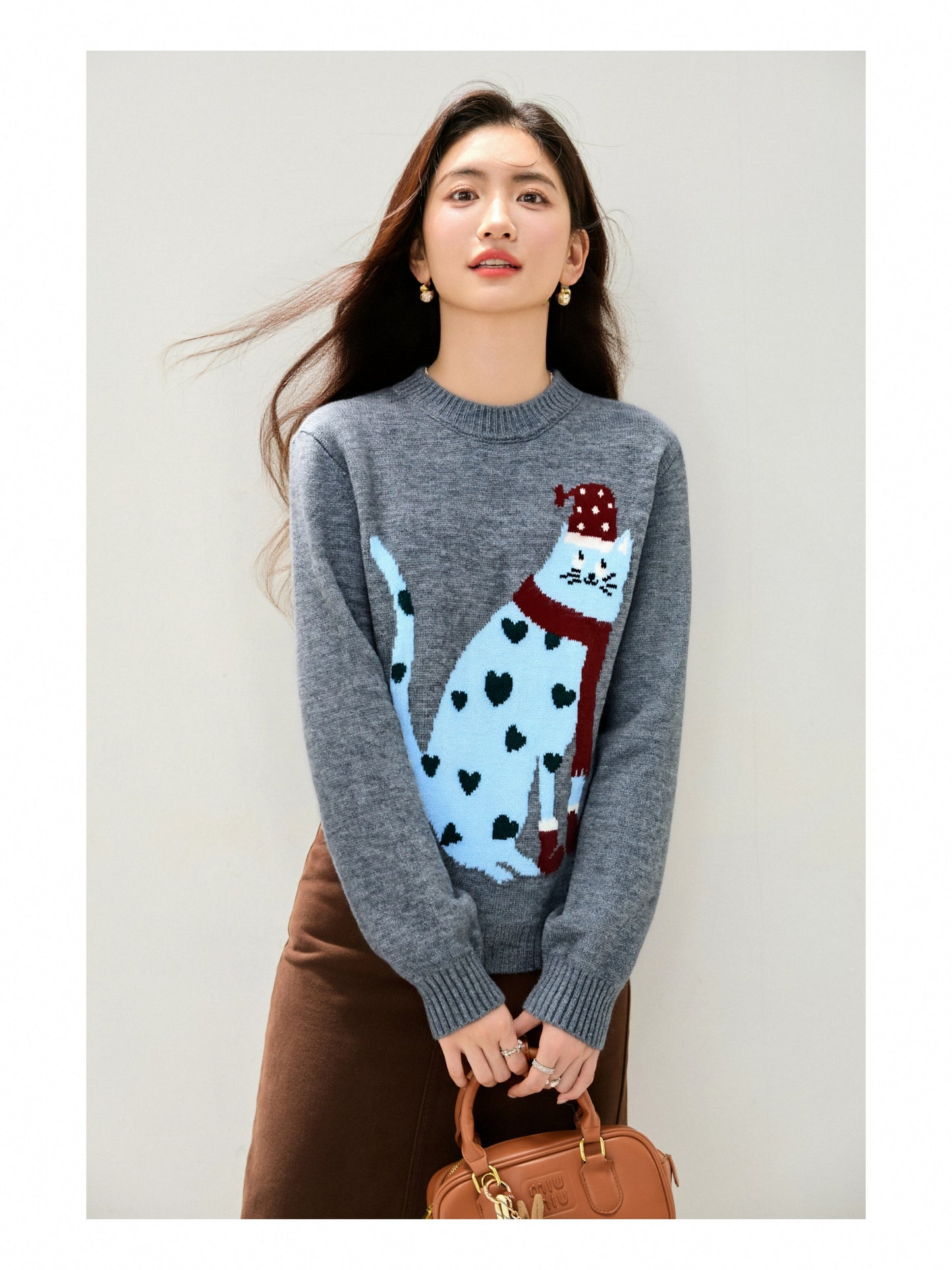 Women's Cat Sweater Fun Graphic Pullover Top