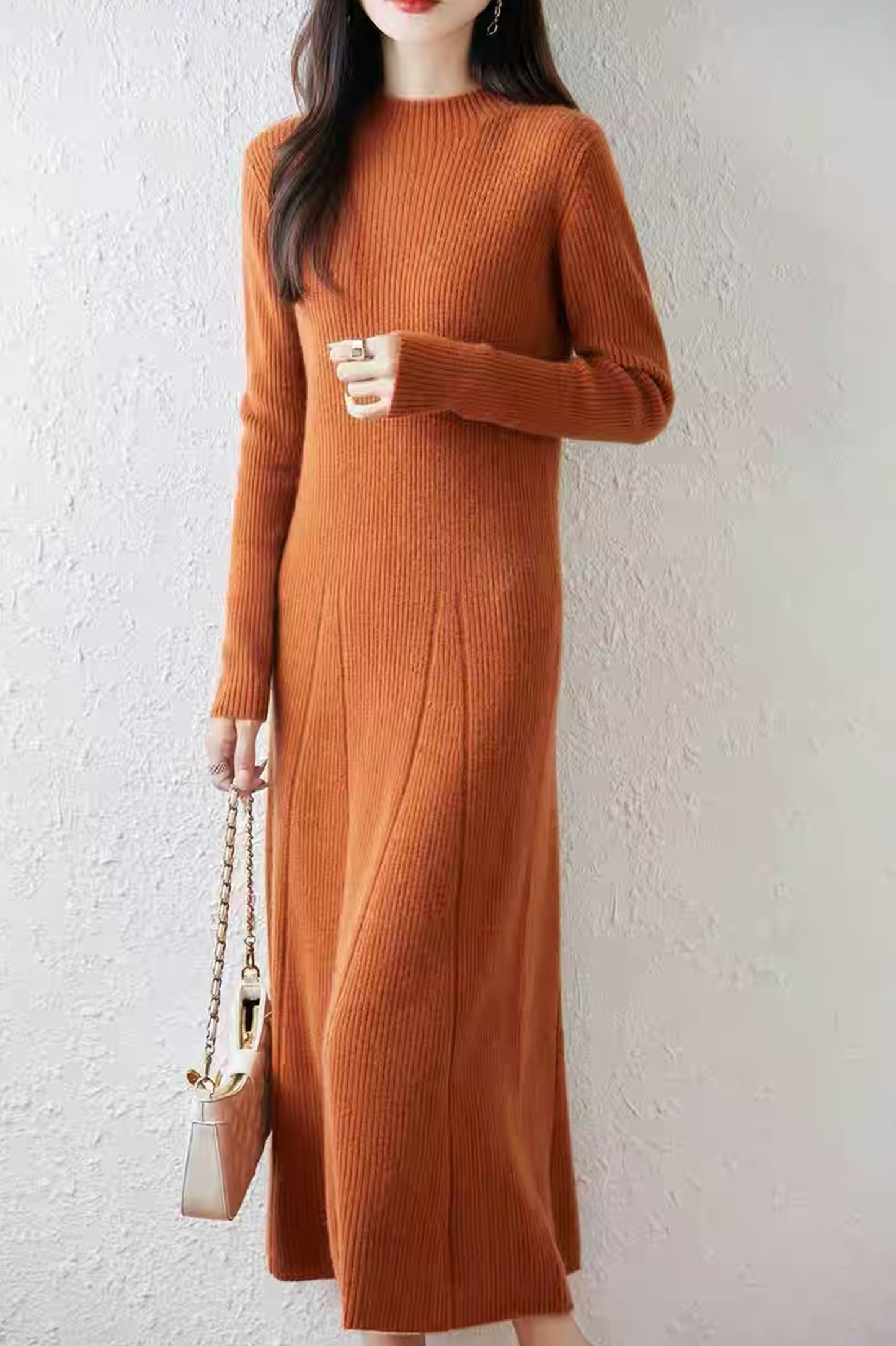 Women's Mock Neck Sweater Ribbed Knit Maxi Dress