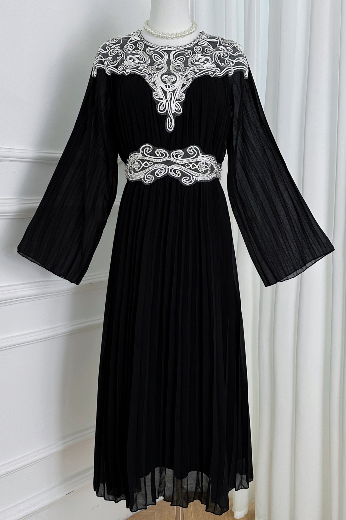 Women's Chiffon Beaded Flare Sleeves Maxi Dress