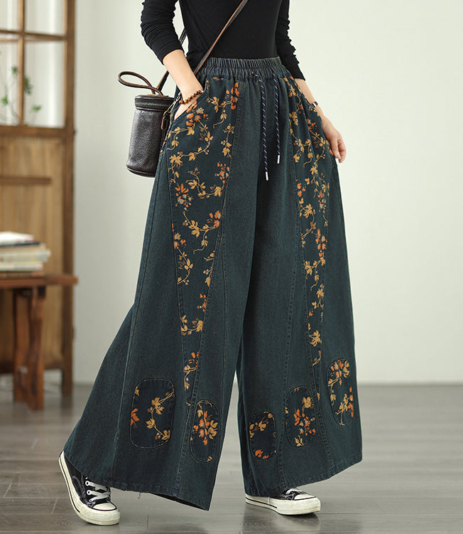 Women's Denim Wide Leg Baggy Jeans Drawstring Pants