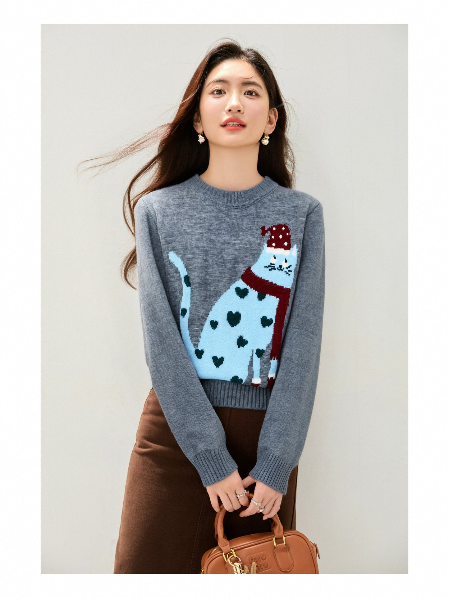 Women's Cat Sweater Fun Graphic Pullover Top