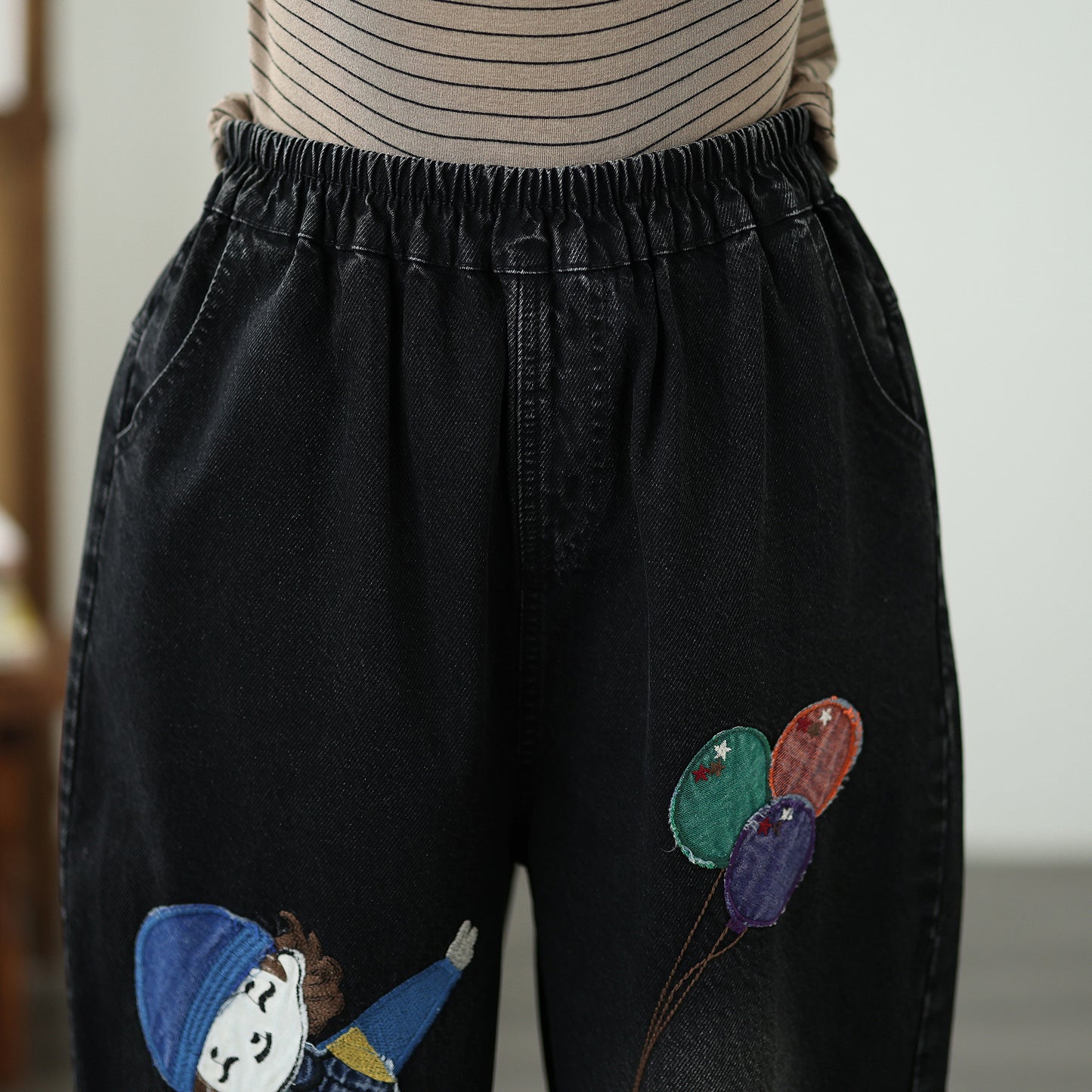 Women Jeans Denim Pants Elastic Waist