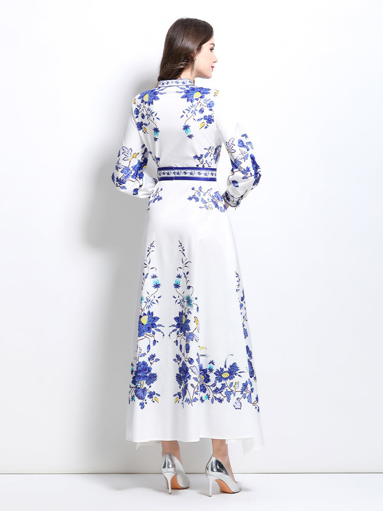 Women's Floral Print Maxi Dress Flowy Split Long Dress