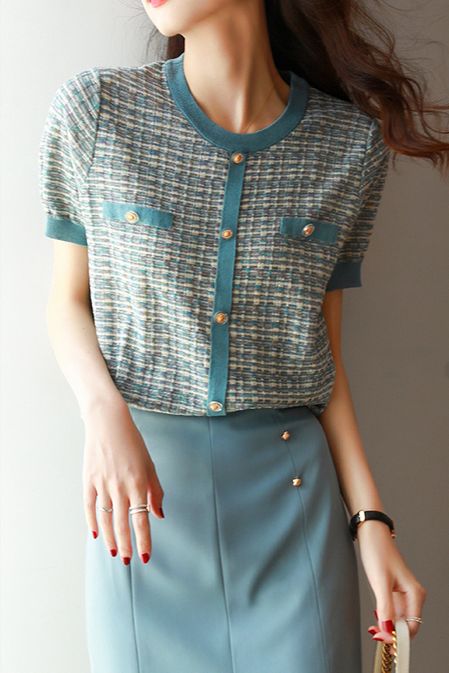 Women's Color Block Thin Knitted Sweater Shirt