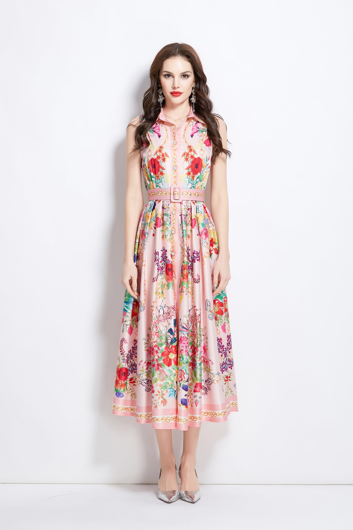 Women's Floral Print Sleeveless Flowy Maxi Dress
