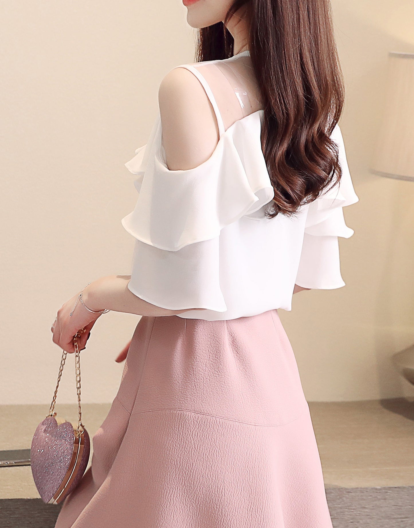 Cold Shoulder Chiffon Ruffle Top | Elegant Summer Statement Blouse