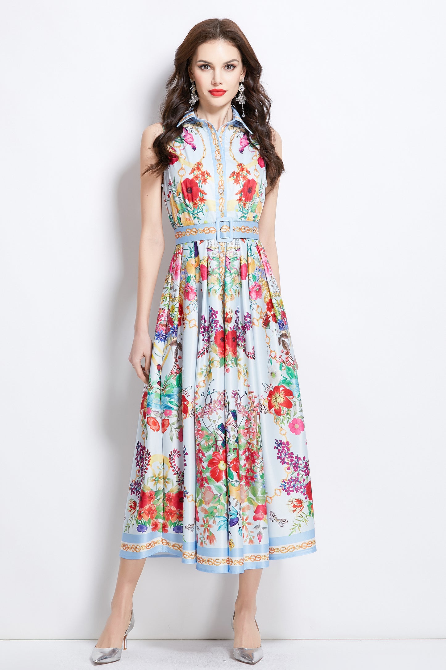Women's Floral Print Sleeveless Flowy Maxi Dress