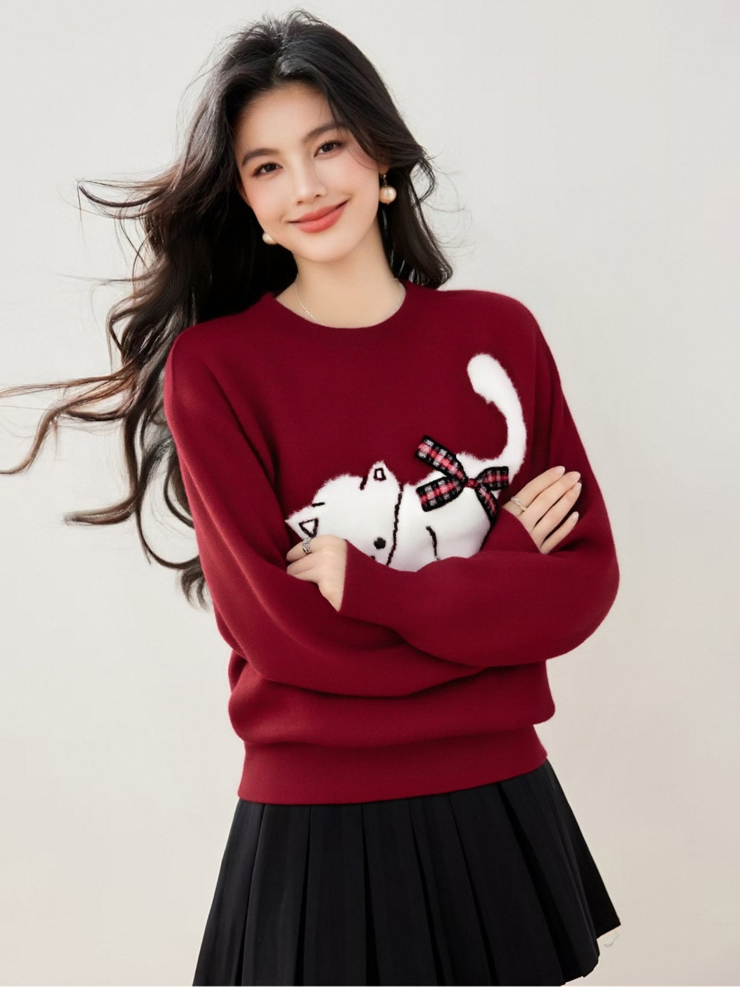 Women's Cat Sweater Fun Graphic Pullover Tops