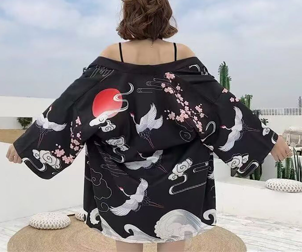 K10-Women's Floral Print Cardigan Kimono Cute Tops - LAI MENG FIVE CATS
