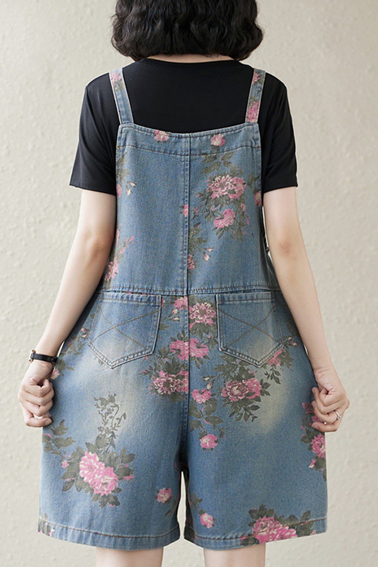 Women's Denim Bib Shorts Adjustable Strap Shortalls Romper