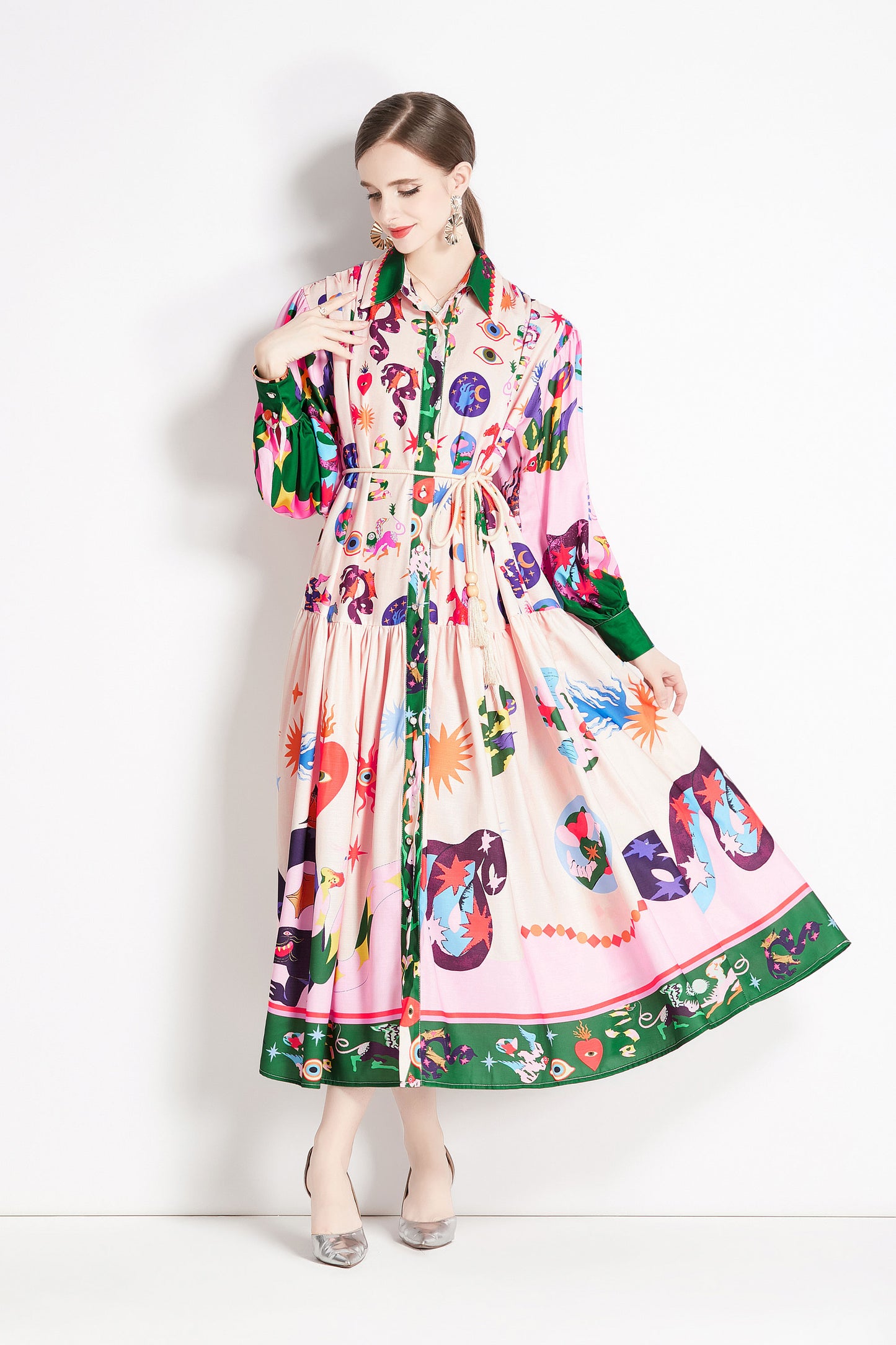BK-Floral Print Casual Button Maxi Dress - LAI MENG FIVE CATS