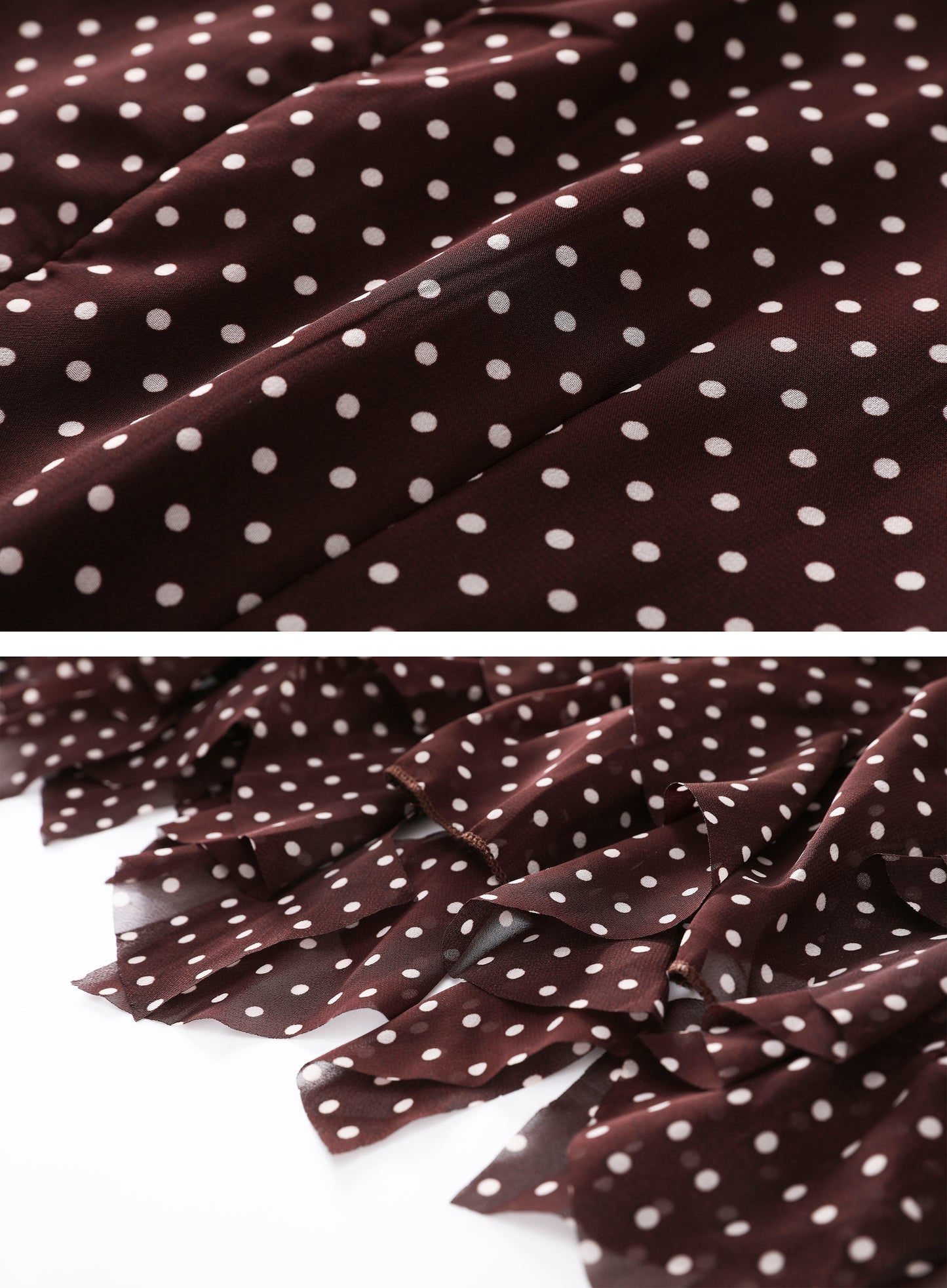 Dark Brown Polka Dot Ruffle Chiffon Maxi Dress
