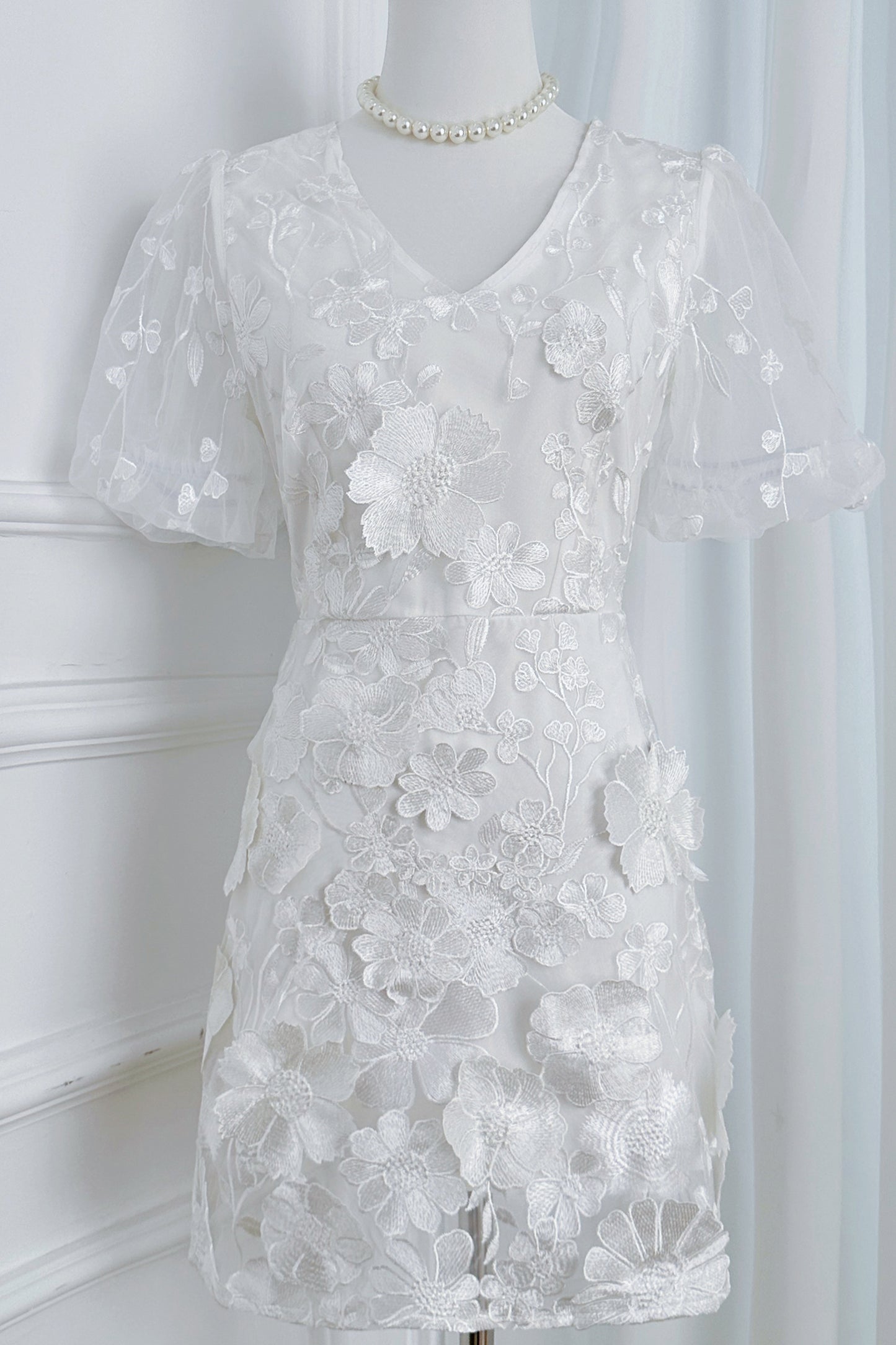 Women's 3D Floral Embroidery Tulle Lace Mesh Mini Dress