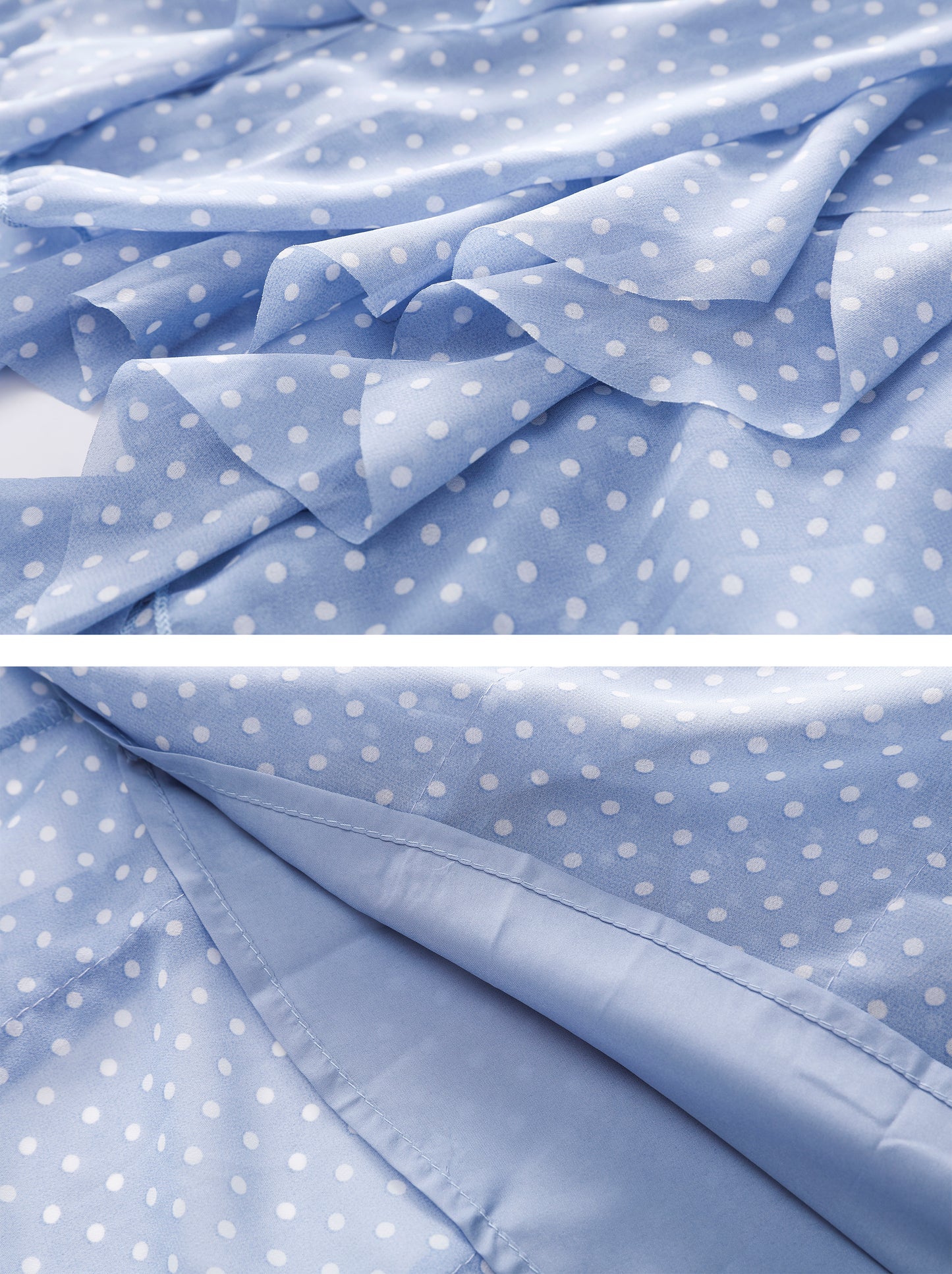 Blue Short Sleeve Polka Dot Ruffle Chiffon Maxi Dress - LAI MENG FIVE CATS