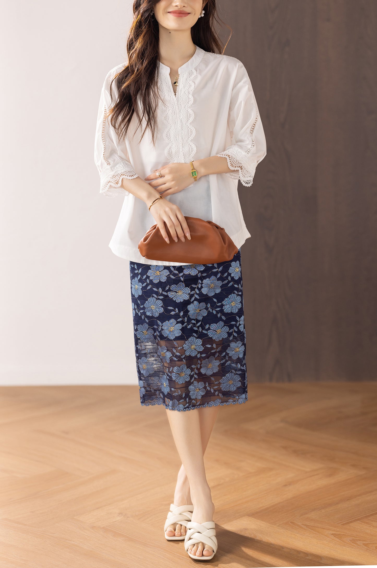 Women's V Neck Lace Floral Blouse Tops Shirts