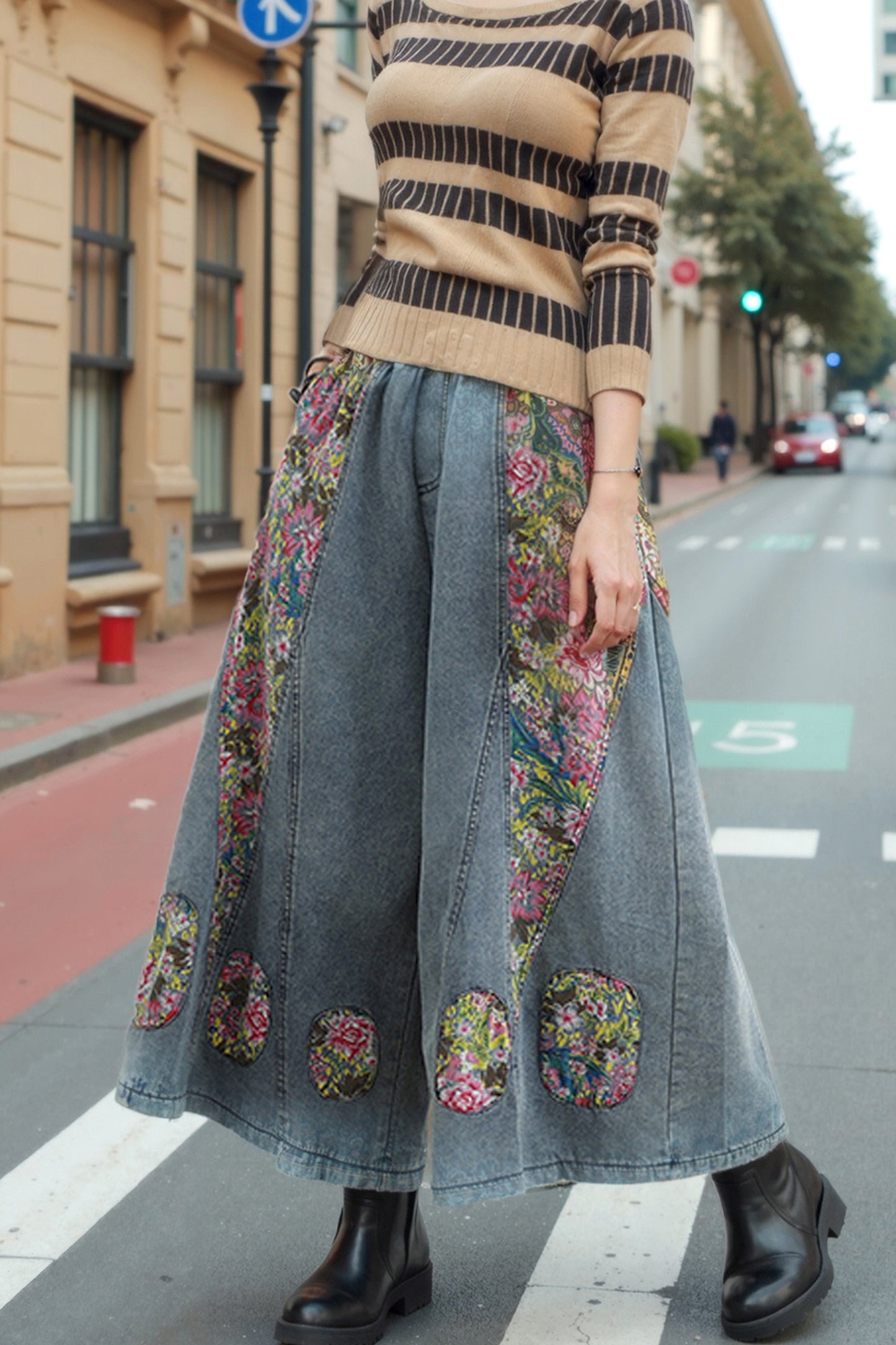 BK-Women's Loose Elastic Waist Wide Leg Denim Pants With Double Pockets - LAI MENG FIVE CATS