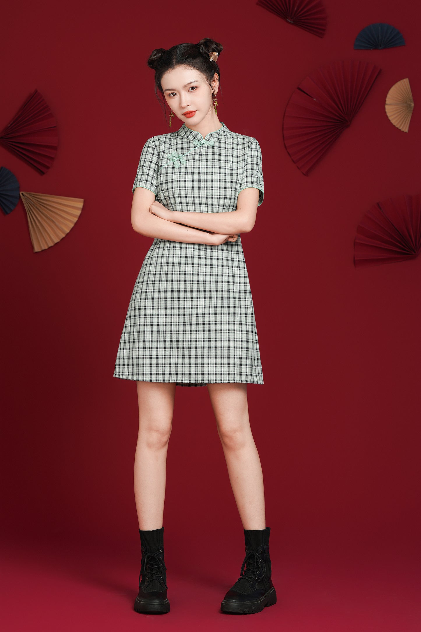 Women's Chinese Cheongsam Print Side Slit Mini Dress