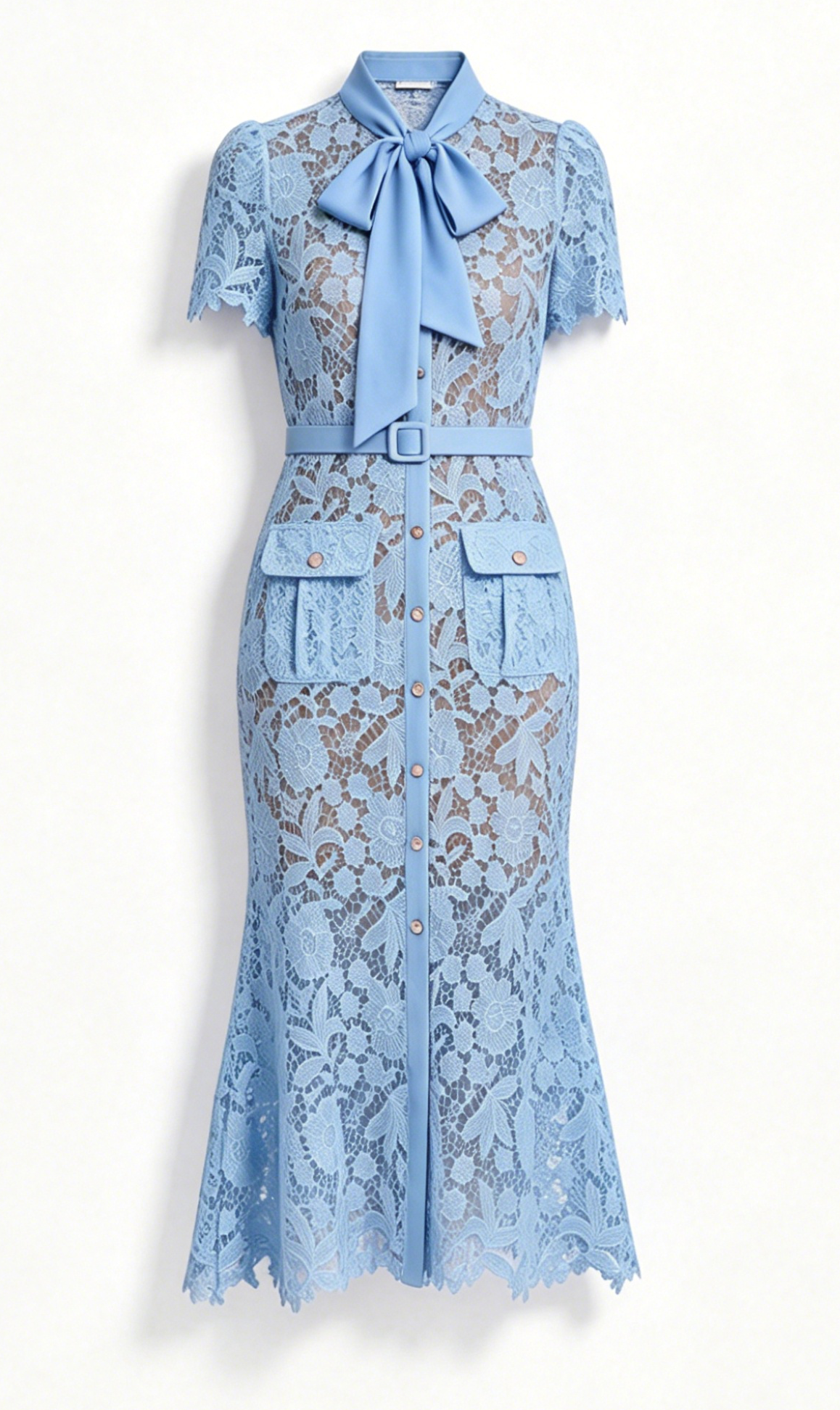 Powder Blue Lace Bow Midi Dress