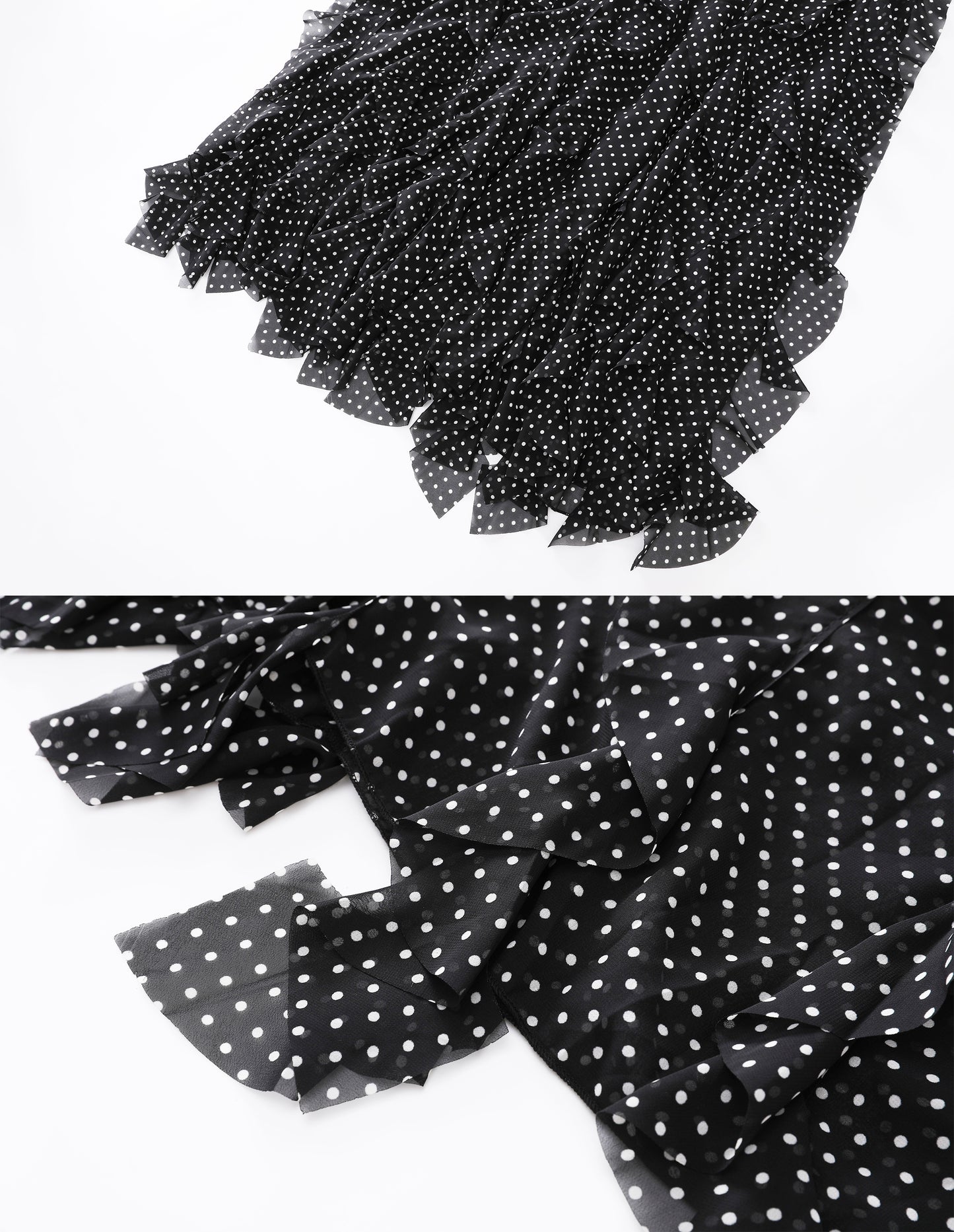 Black Polka Dot Ruffle Chiffon Maxi Dress