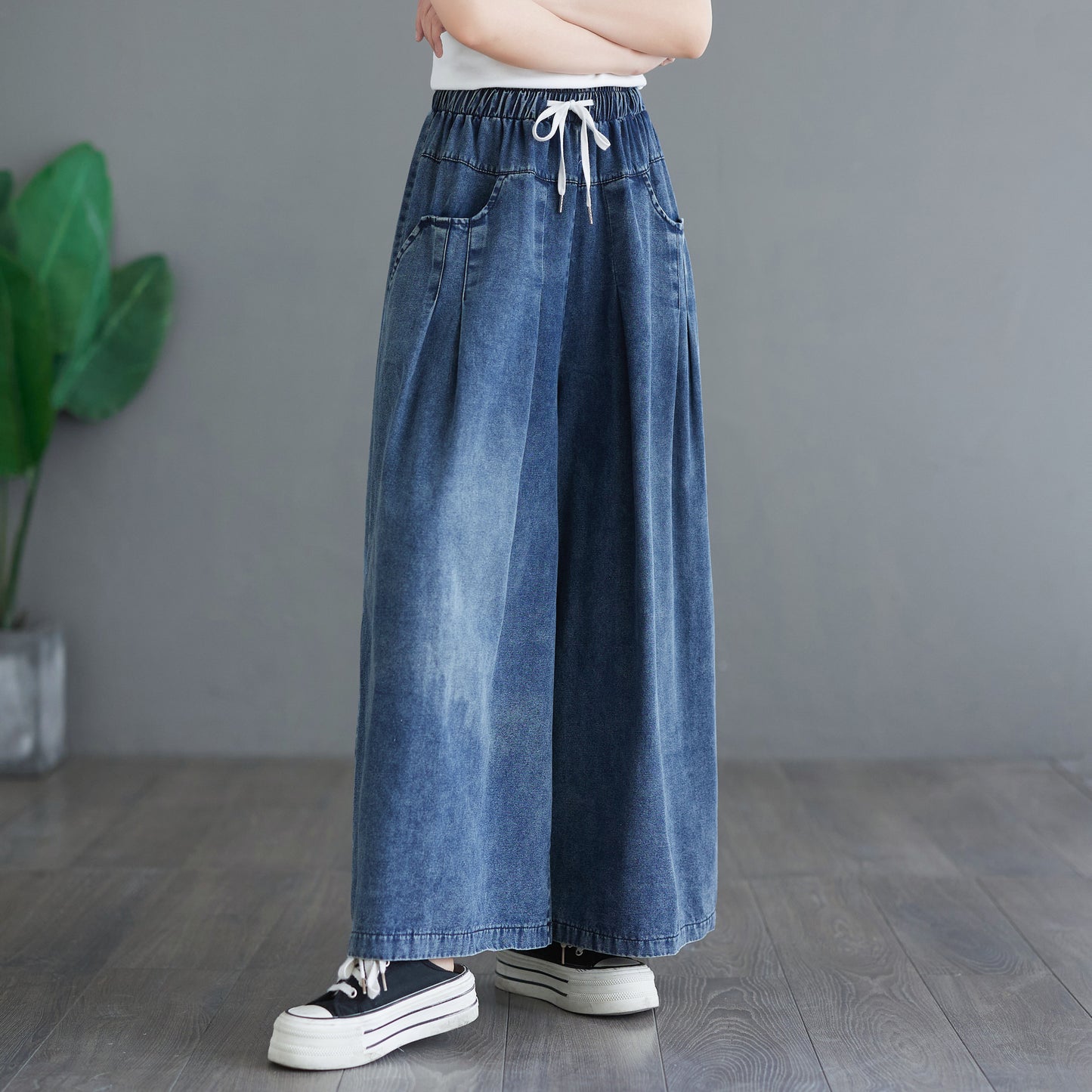 BK-Loose Elastic Waisted Drawstring Wide Leg Pants