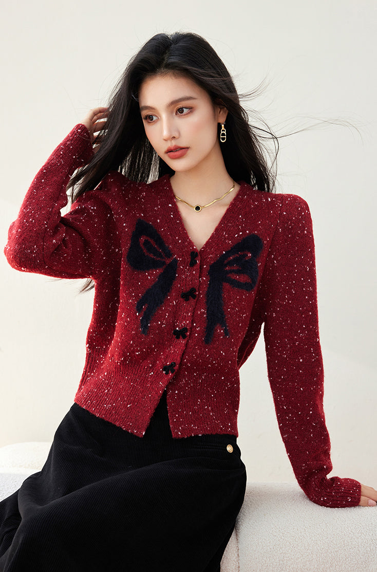 SD-Womens Long Sleeve Bow Cardigan - LAI MENG FIVE CATS