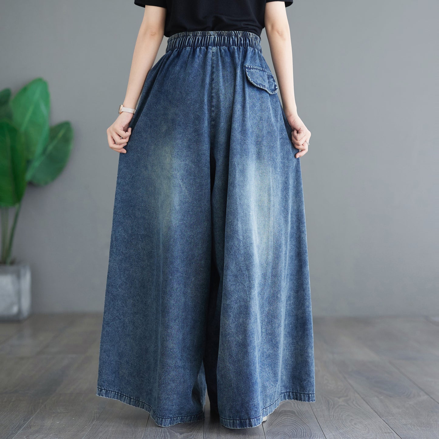 BK-Drawstring Trendy Side Slit Wide Leg Pants
