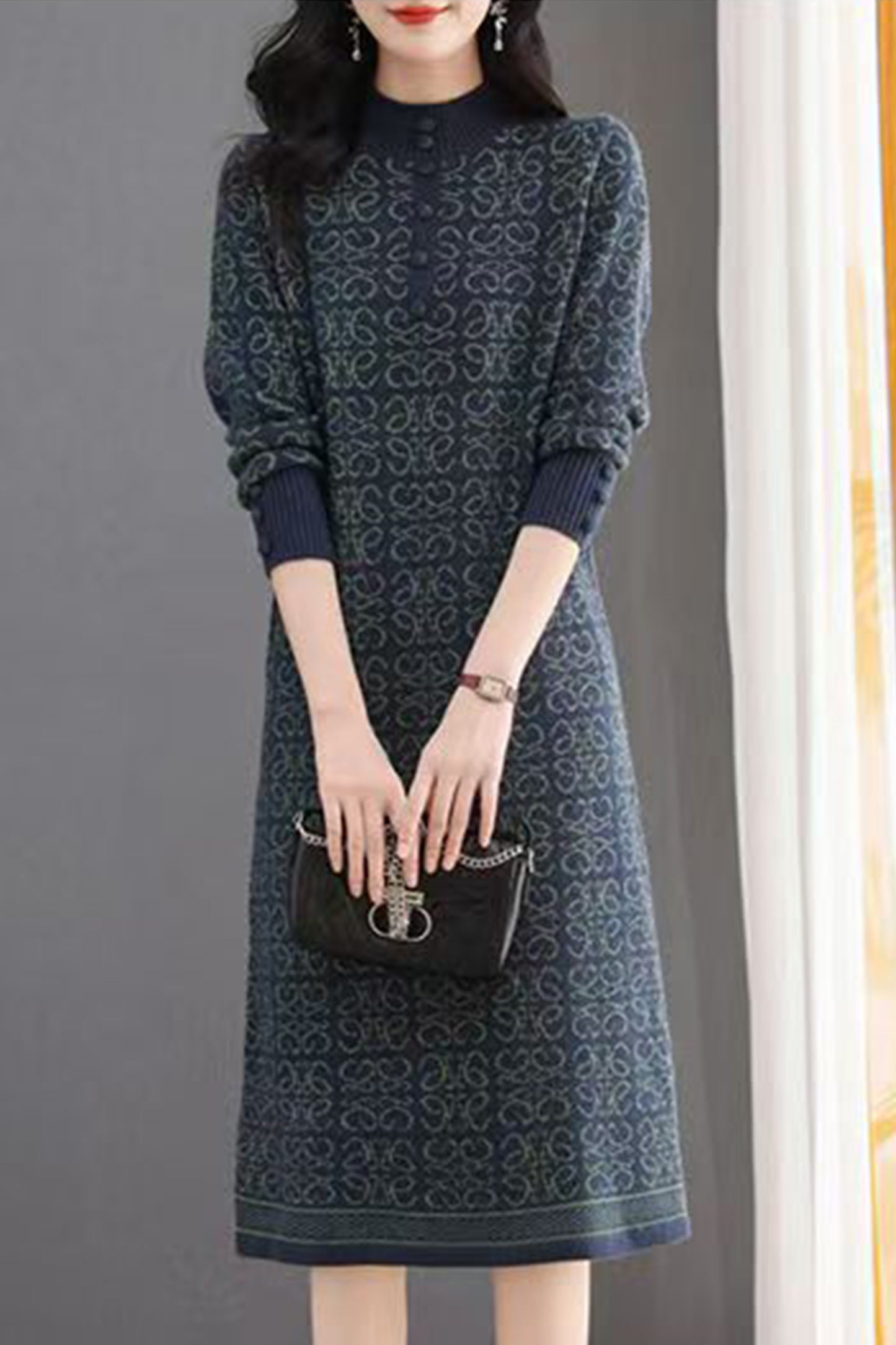 Women's Turtleneck Sweater Chunky Knit Tunic Dress