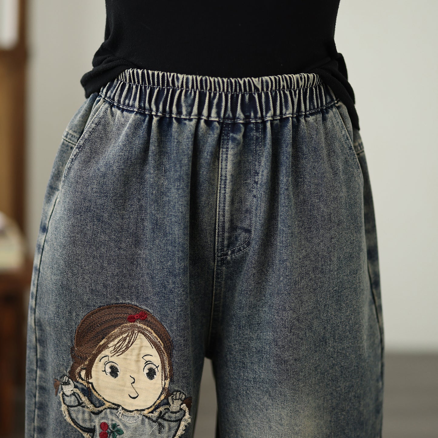 Women Jeans Denim Pants Elastic Waist