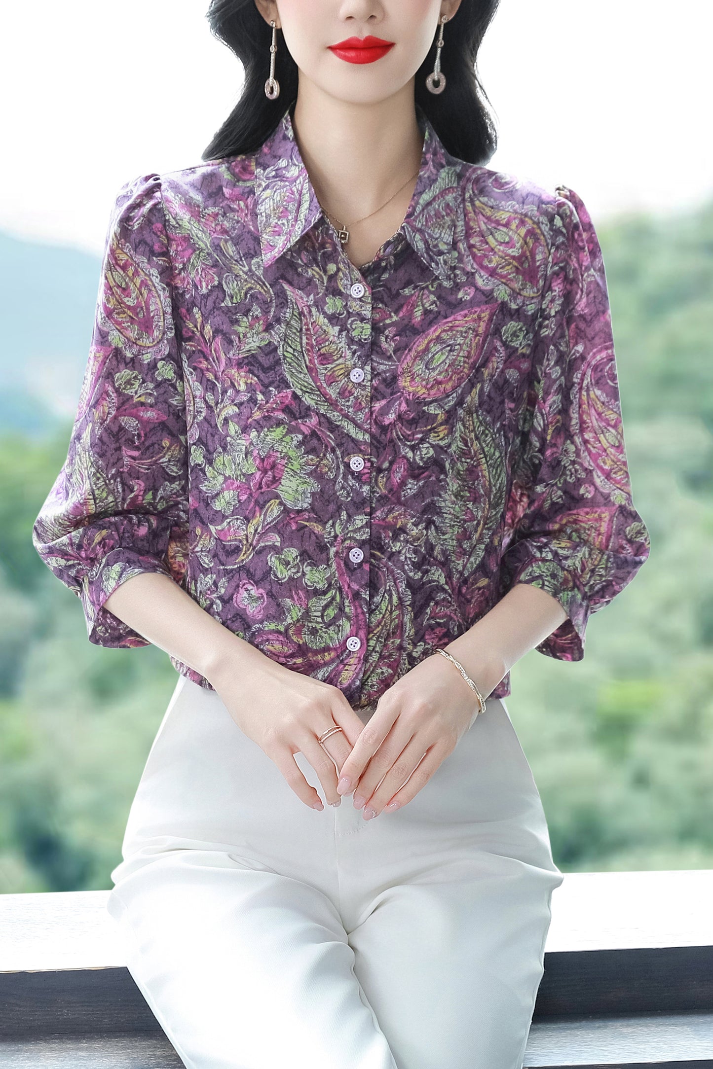 Women's Floral Print Shirt Loose Blouses Tops