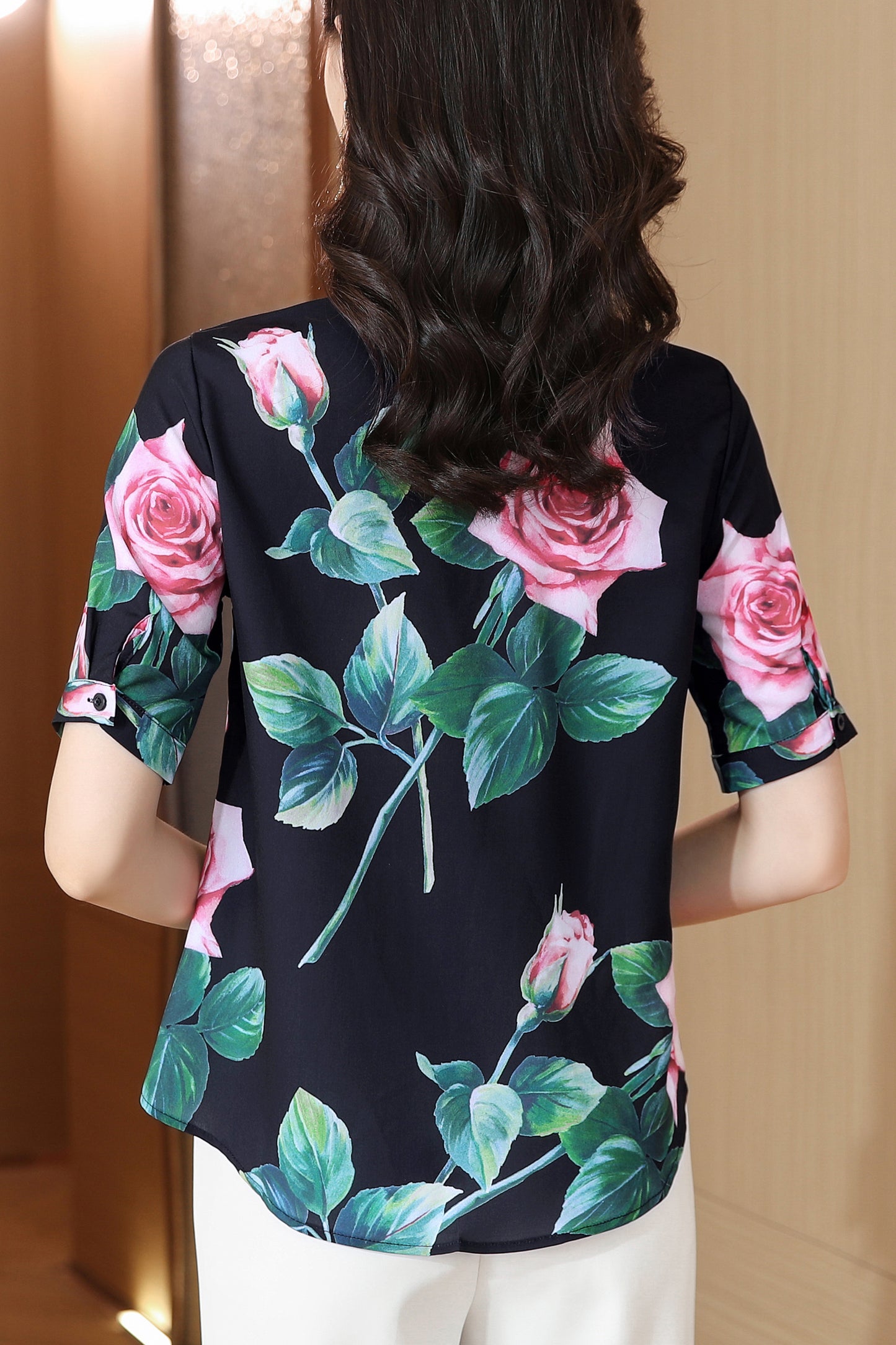 Women's Collared Floral Print Blouse Short Sleeve Tops