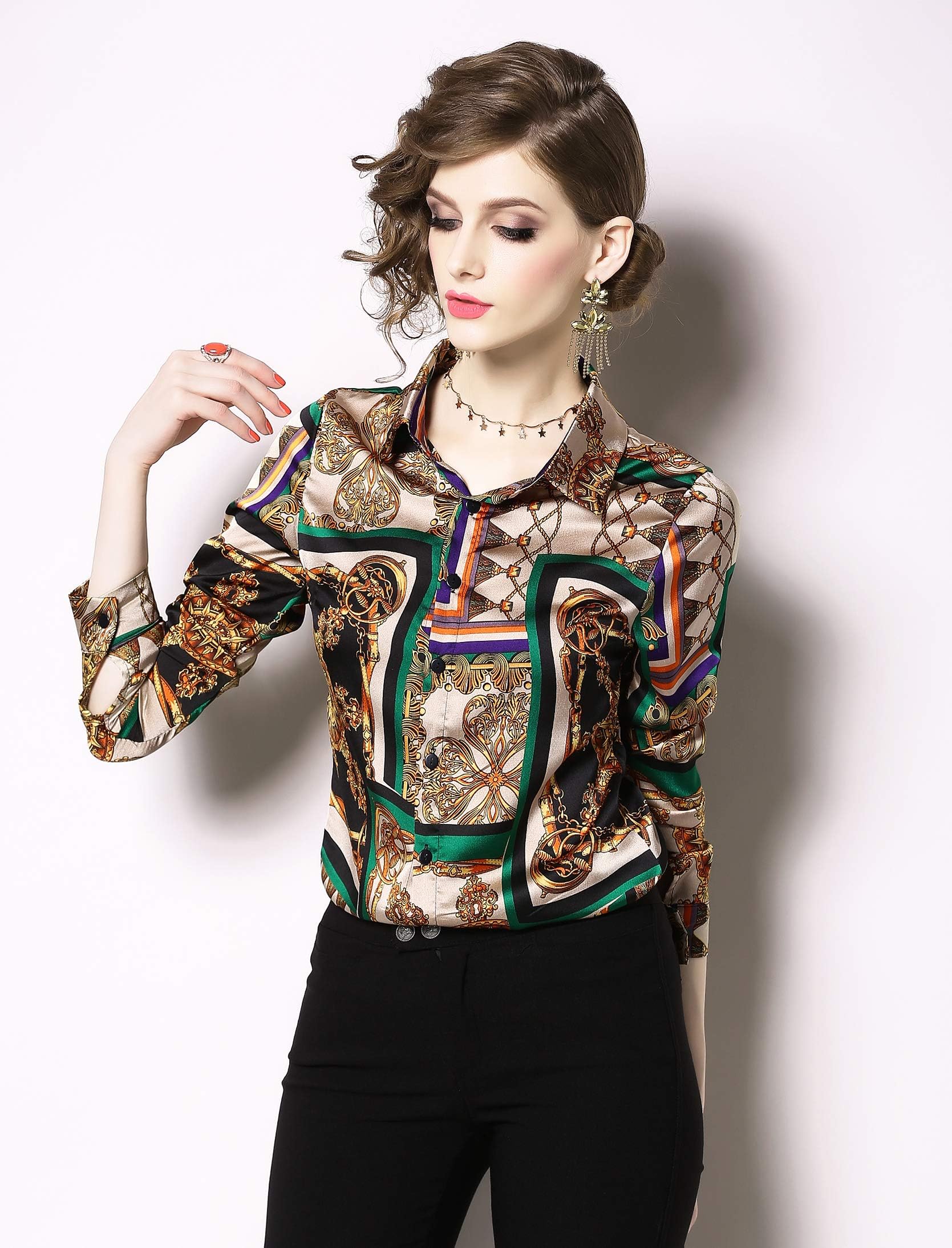 BK-Baroque Print Button Up Casual Shirt - LAI MENG FIVE CATS