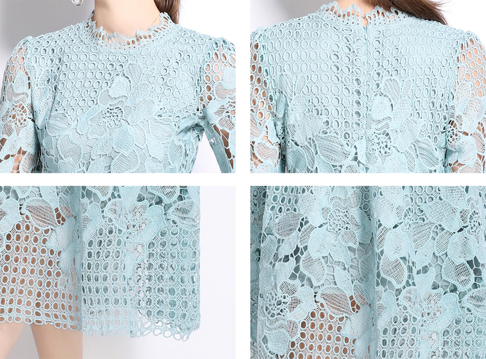 BK-Womens Floral Lace Hollow Crochet Waist Cocktail Dress - LAI MENG FIVE CATS