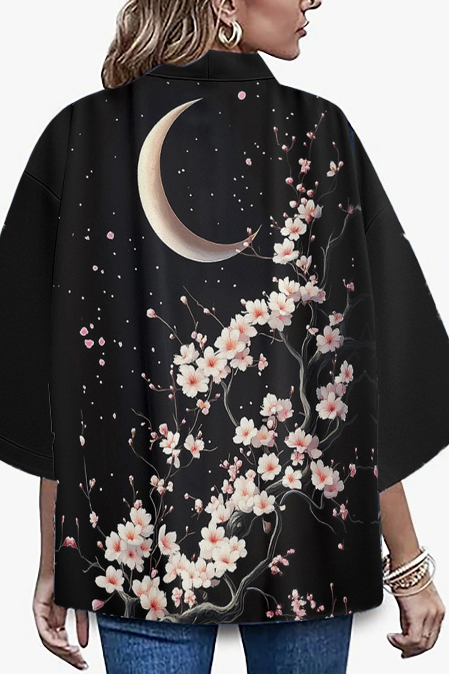 Women's Floral Print Puff Sleeve Japanese Kimono Tops