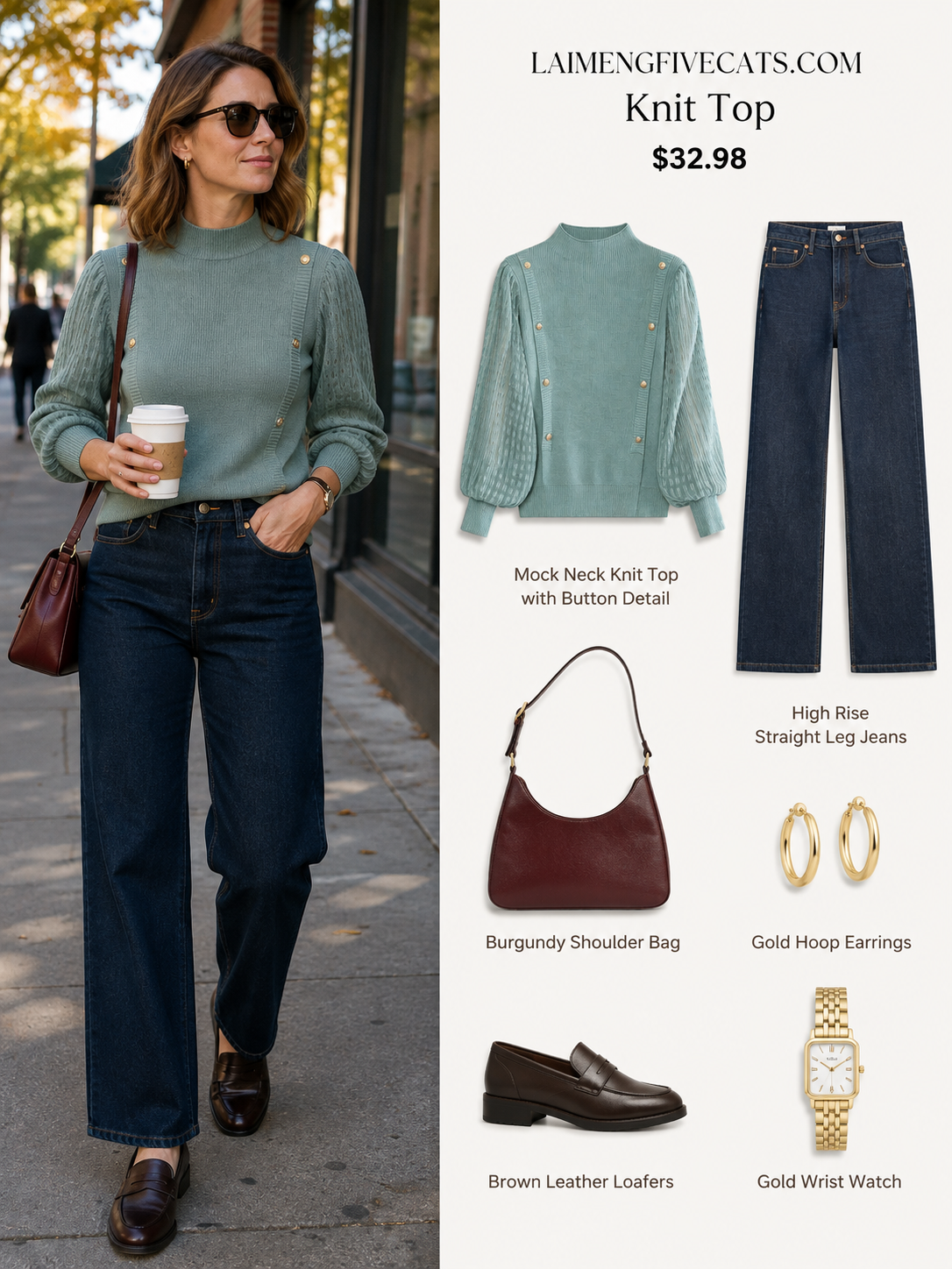 Soft Mock Neck Puff Sleeve Knit Top | Pink & Sage Green