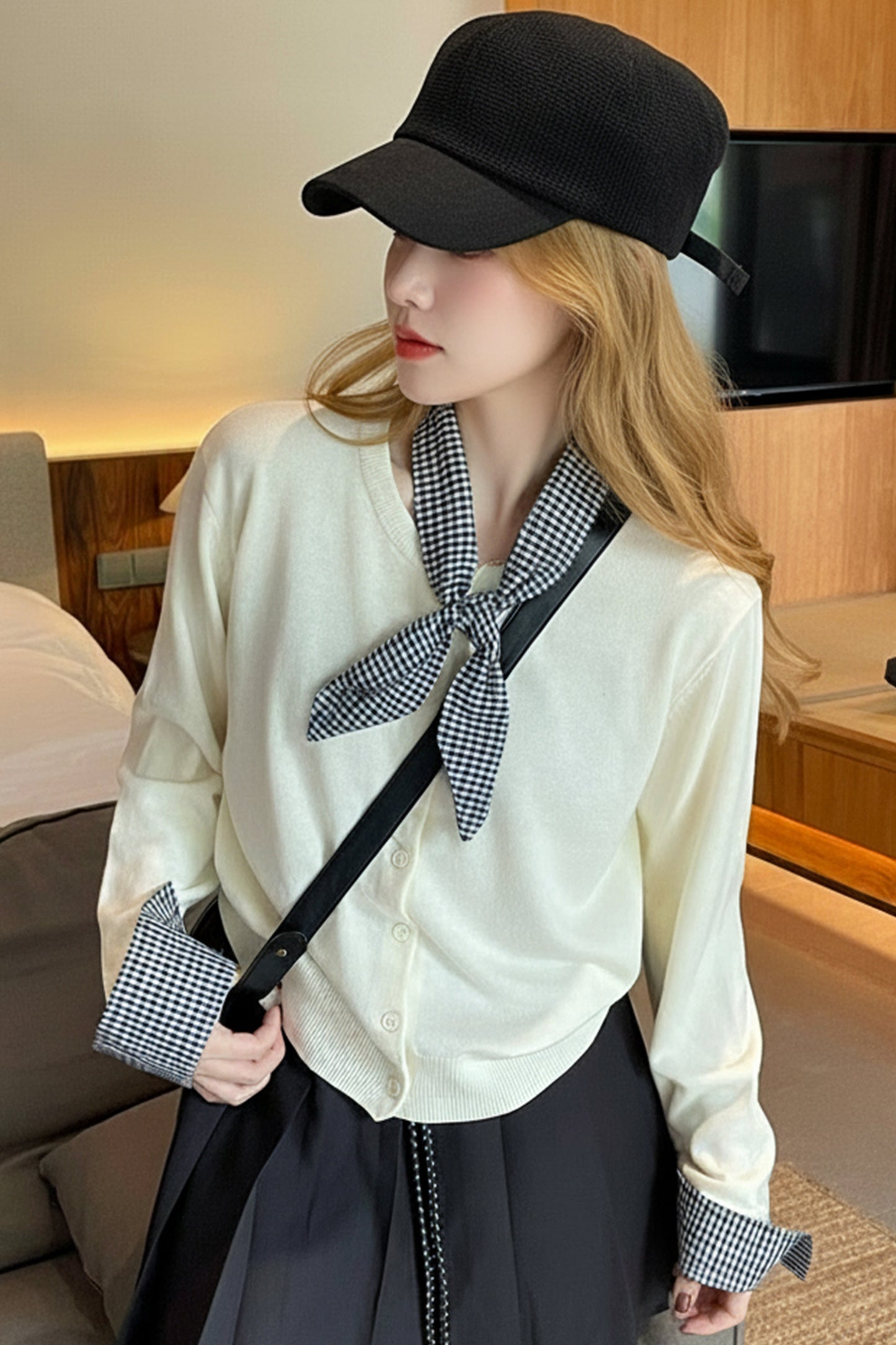 Women's Lightweight Plaid Sweater Cardigan Tops