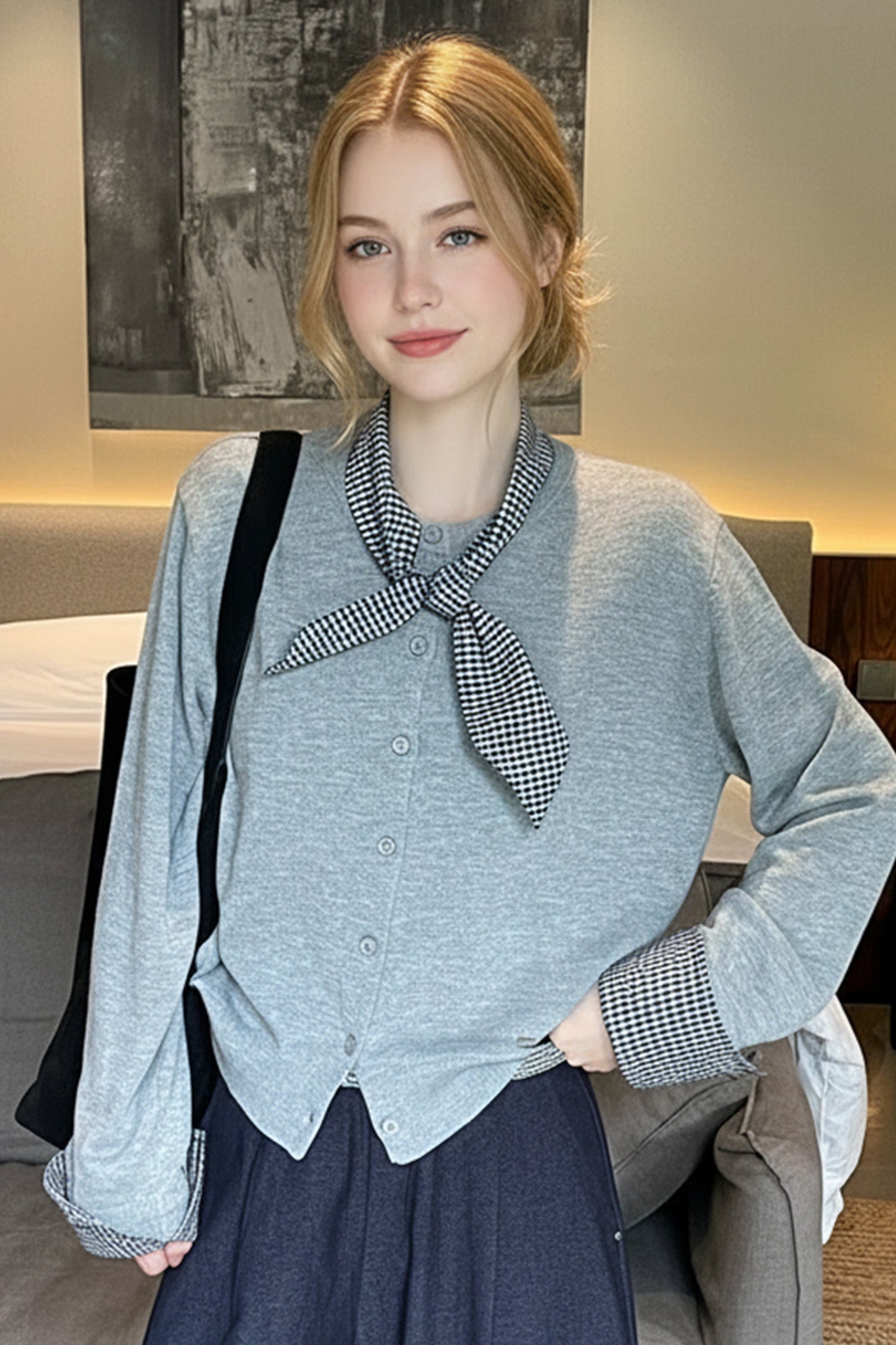 Women's Lightweight Plaid Sweater Cardigan Tops