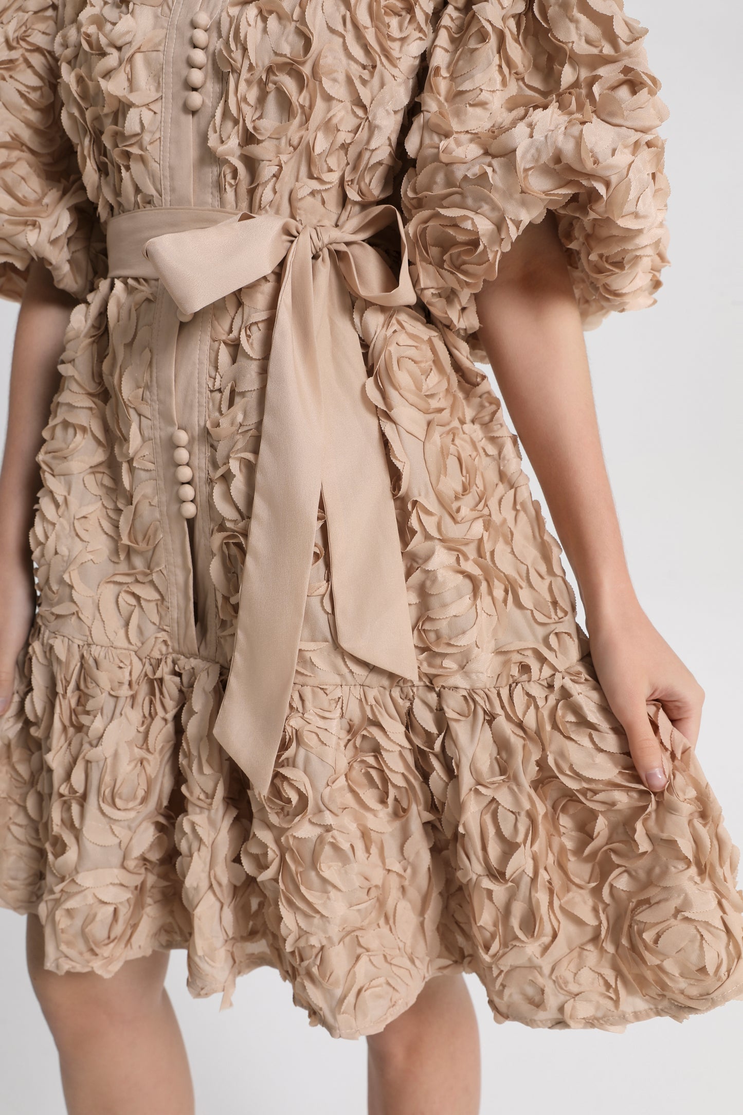 Women 3D Floral Puff Sleeve Ruffle Mini Dress