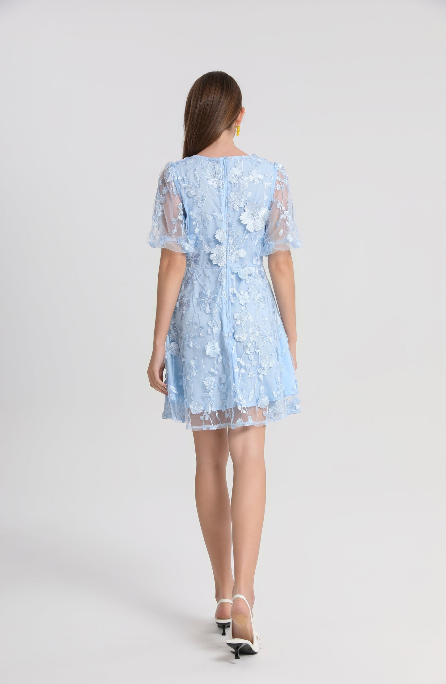 Women's 3D Floral V-Neck Lace Mesh Mini Dress