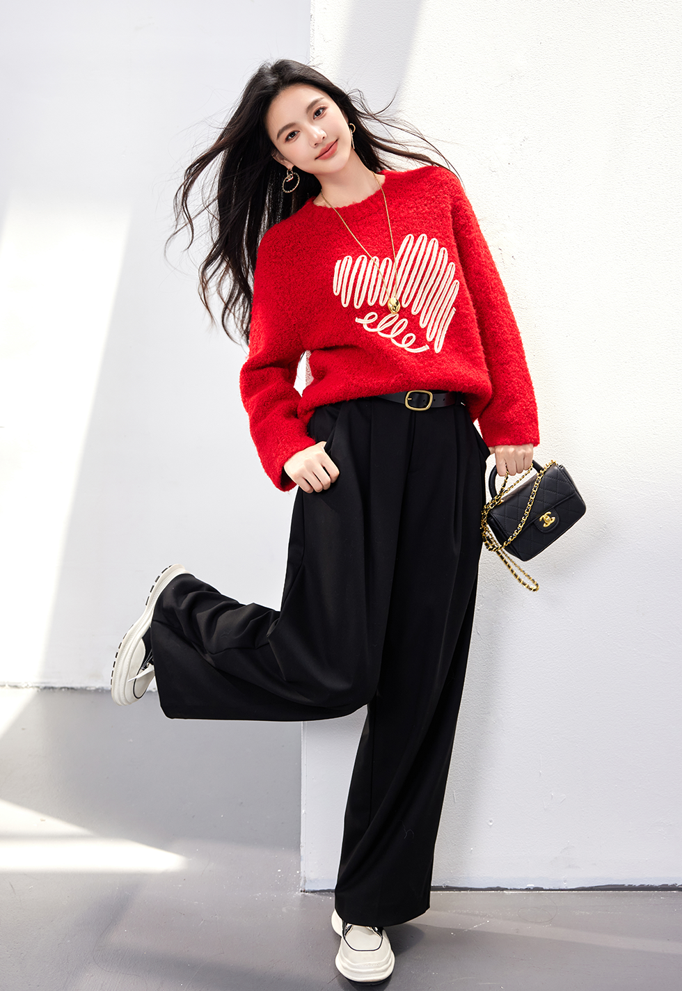 SD-Loose Fit LOVE Pattern Pullover Sweater - LAI MENG FIVE CATS