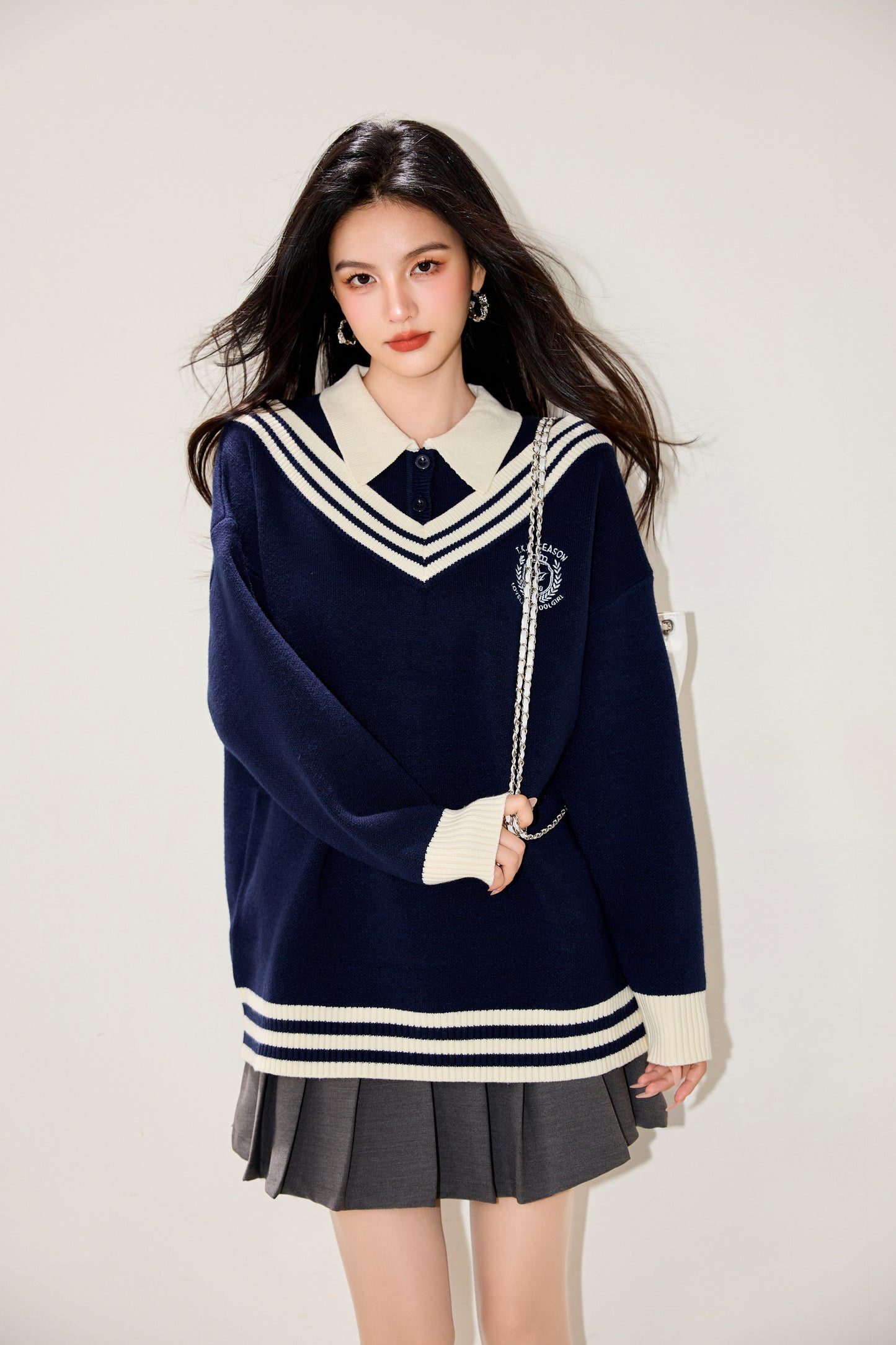 Women's Preppy Sweater Knit Korean Style Pullover Top