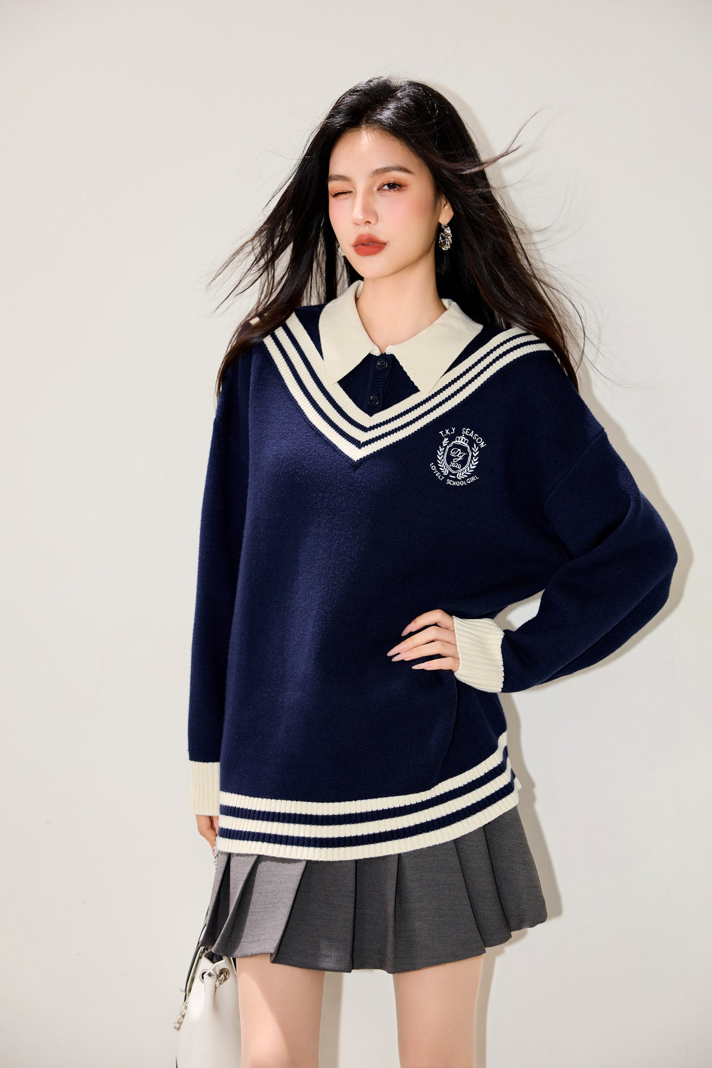 Women's Preppy Sweater Knit Korean Style Pullover Top