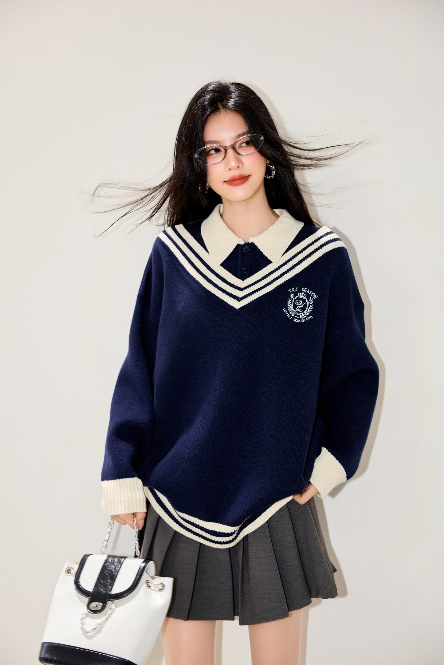 Women's Preppy Sweater Knit Korean Style Pullover Top