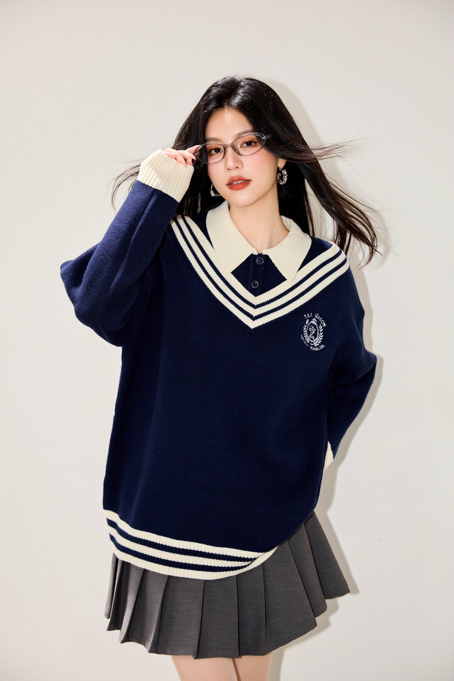 Women's Preppy Sweater Knit Korean Style Pullover Top
