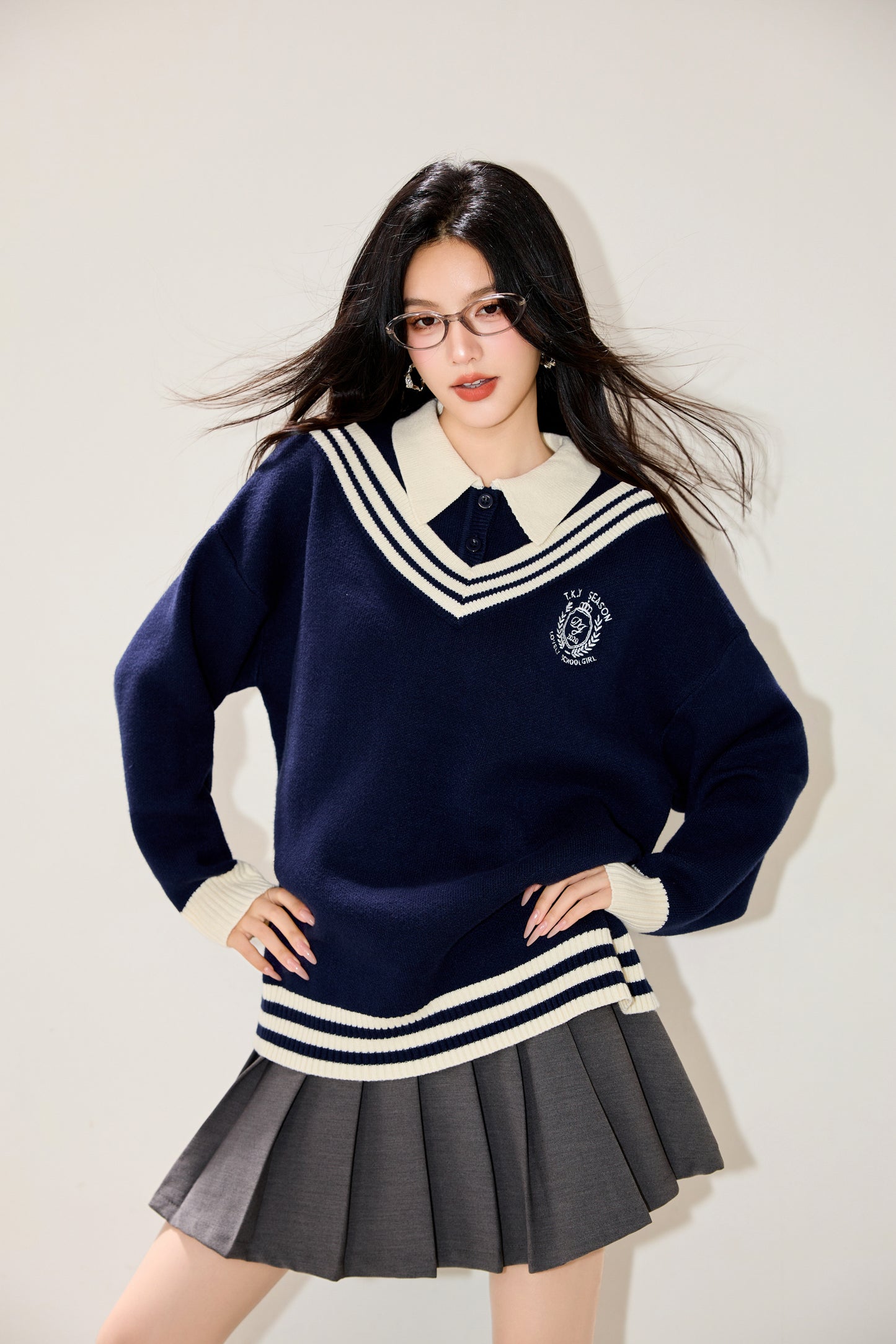 Women's Preppy Sweater Knit Korean Style Pullover Top