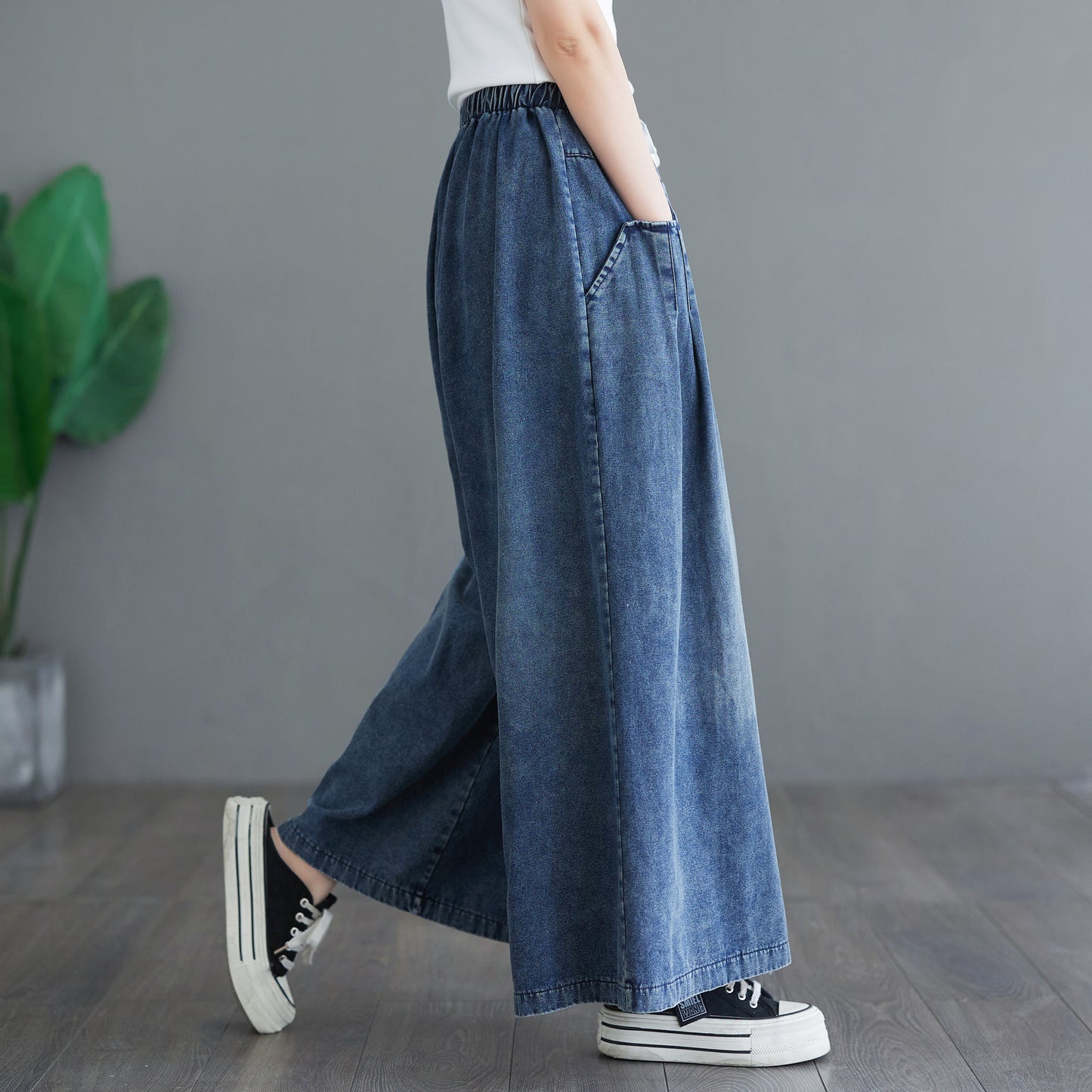 BK-Loose Elastic Waisted Drawstring Wide Leg Pants