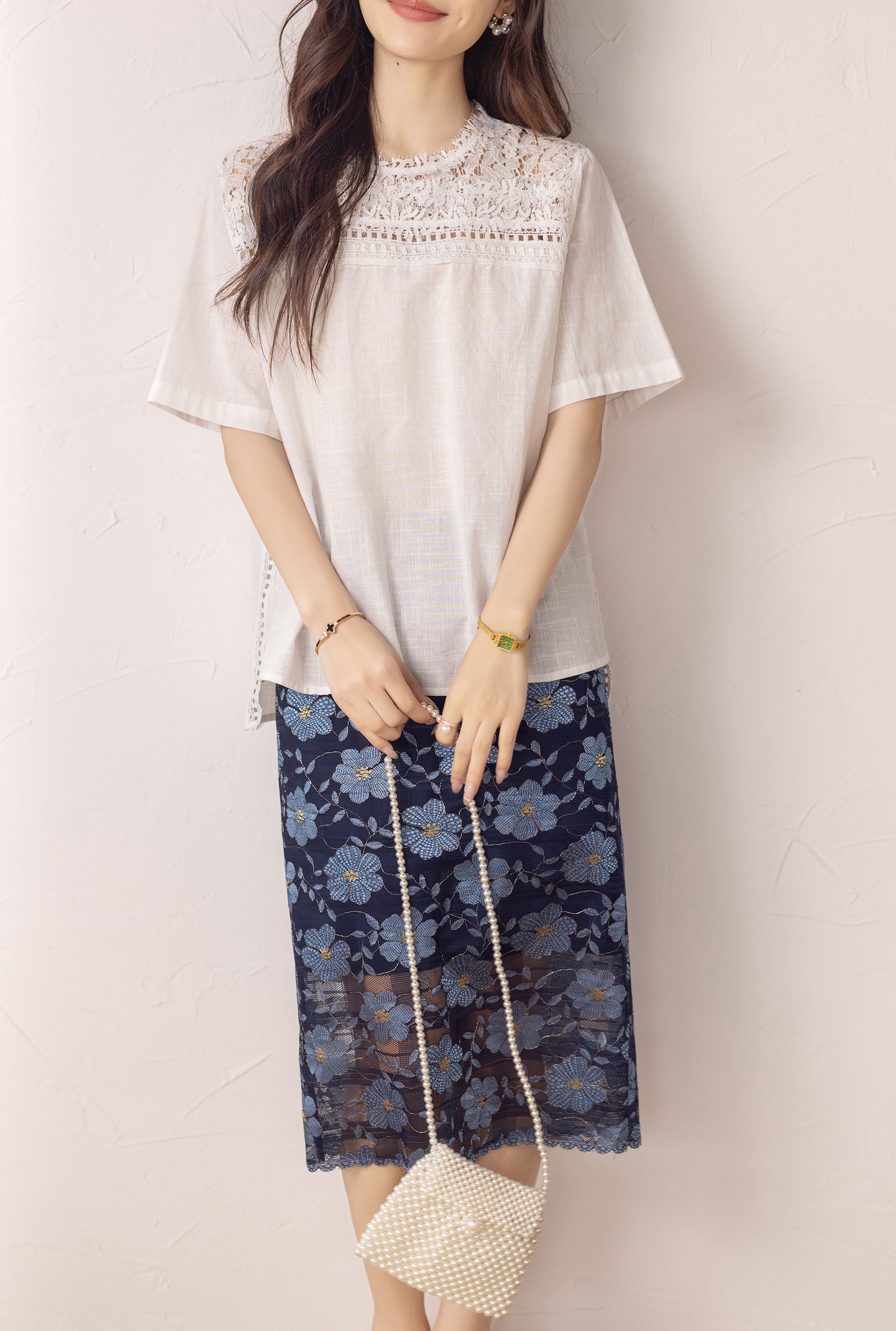 Women's Hollow Lace Short Sleeve Blouse Tops